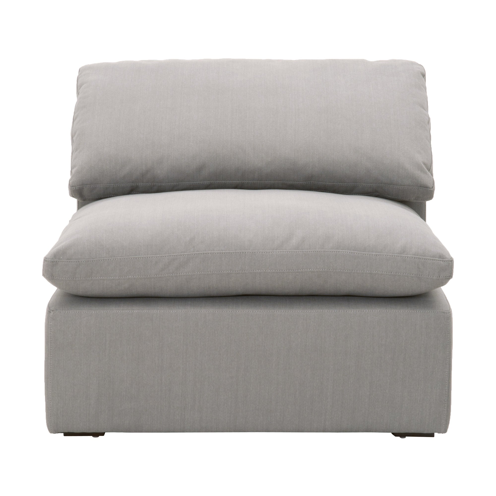 Essentials For Living Sky Modular Armless Chair in soft gray with plush cushions and durable fabric upholstery.