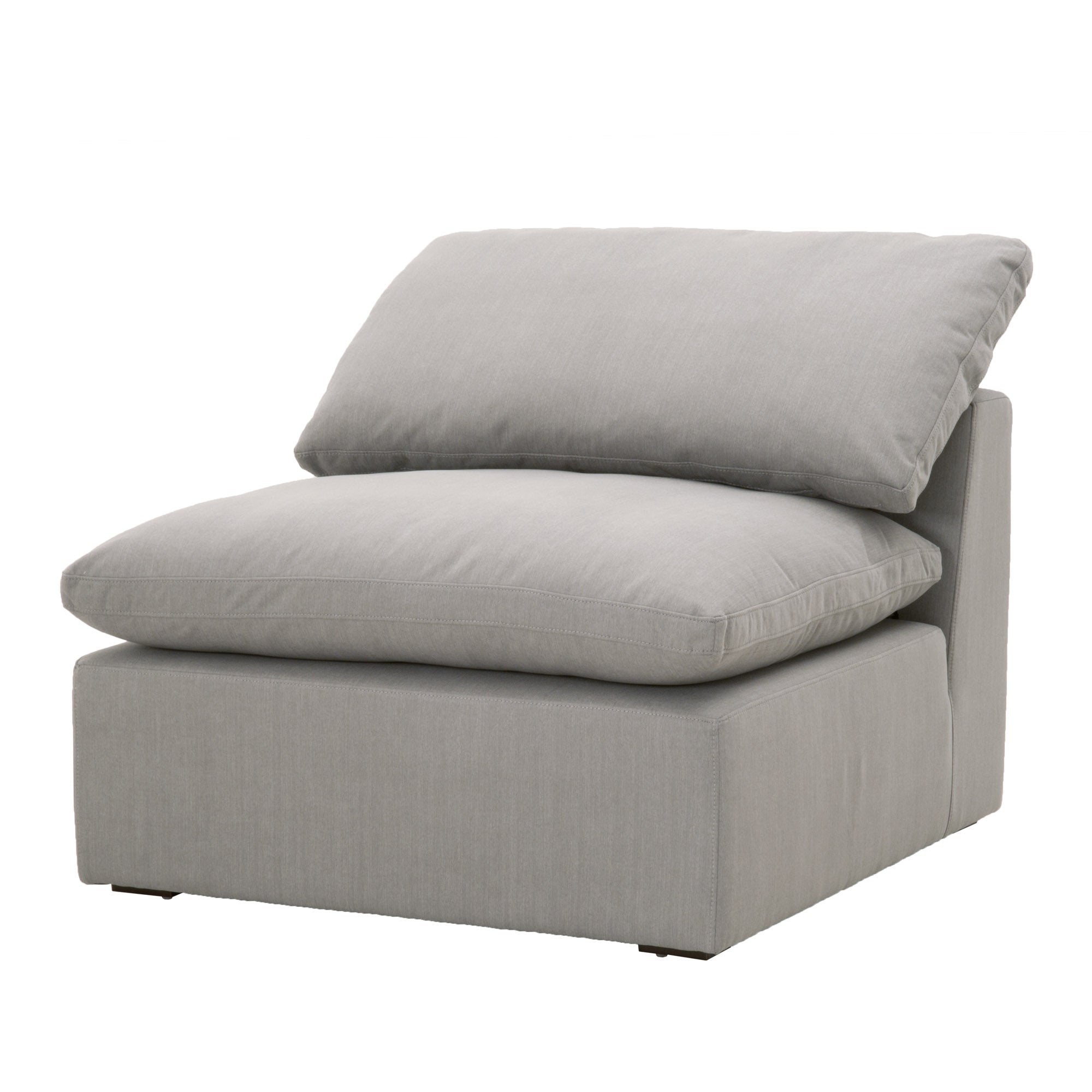 Essentials For Living Sky Modular Armless Chair in soft gray fabric with plush cushions and clean modern design