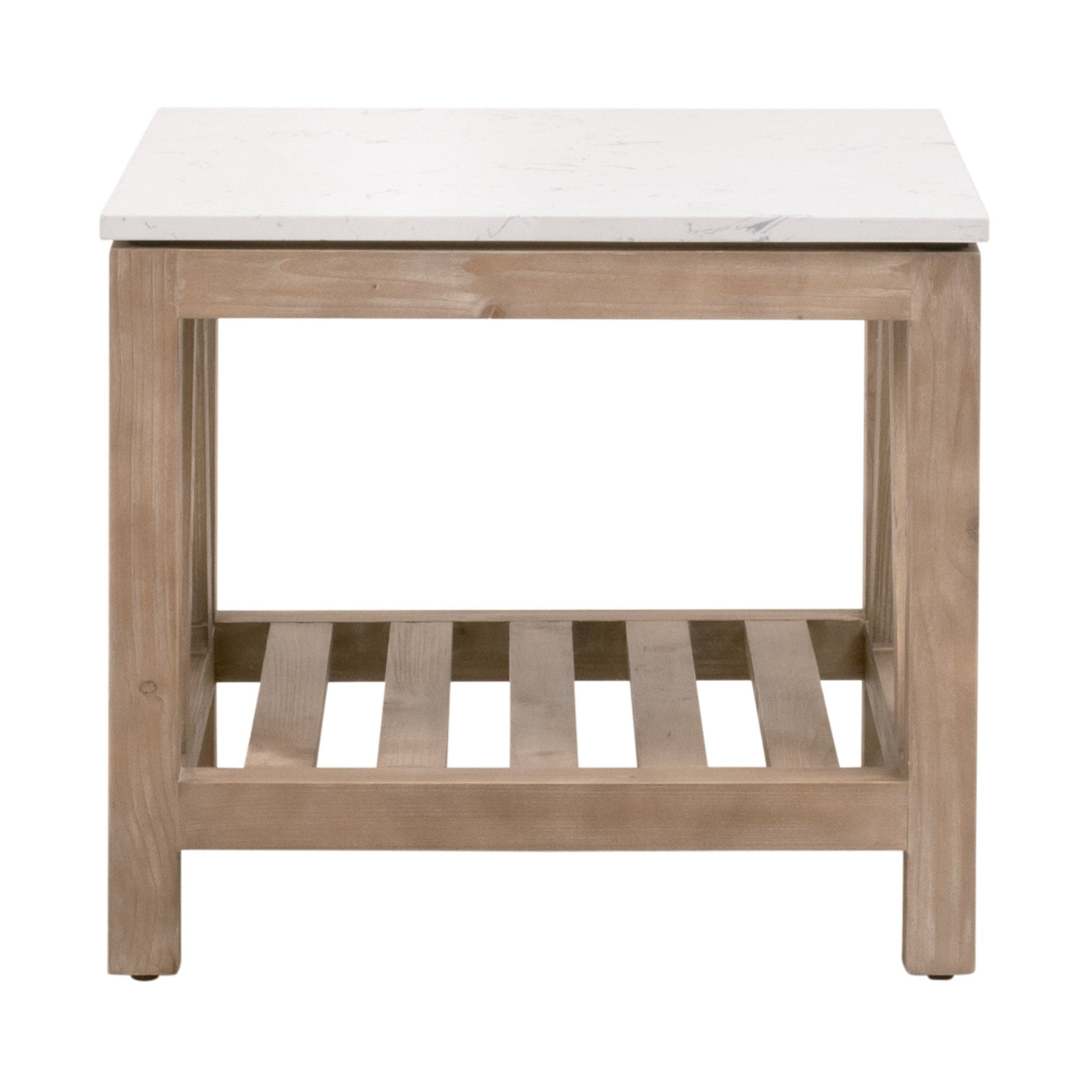 Essentials for Living Spruce End Table with quartz marble-style top and reclaimed pine wood base in whitewash finish