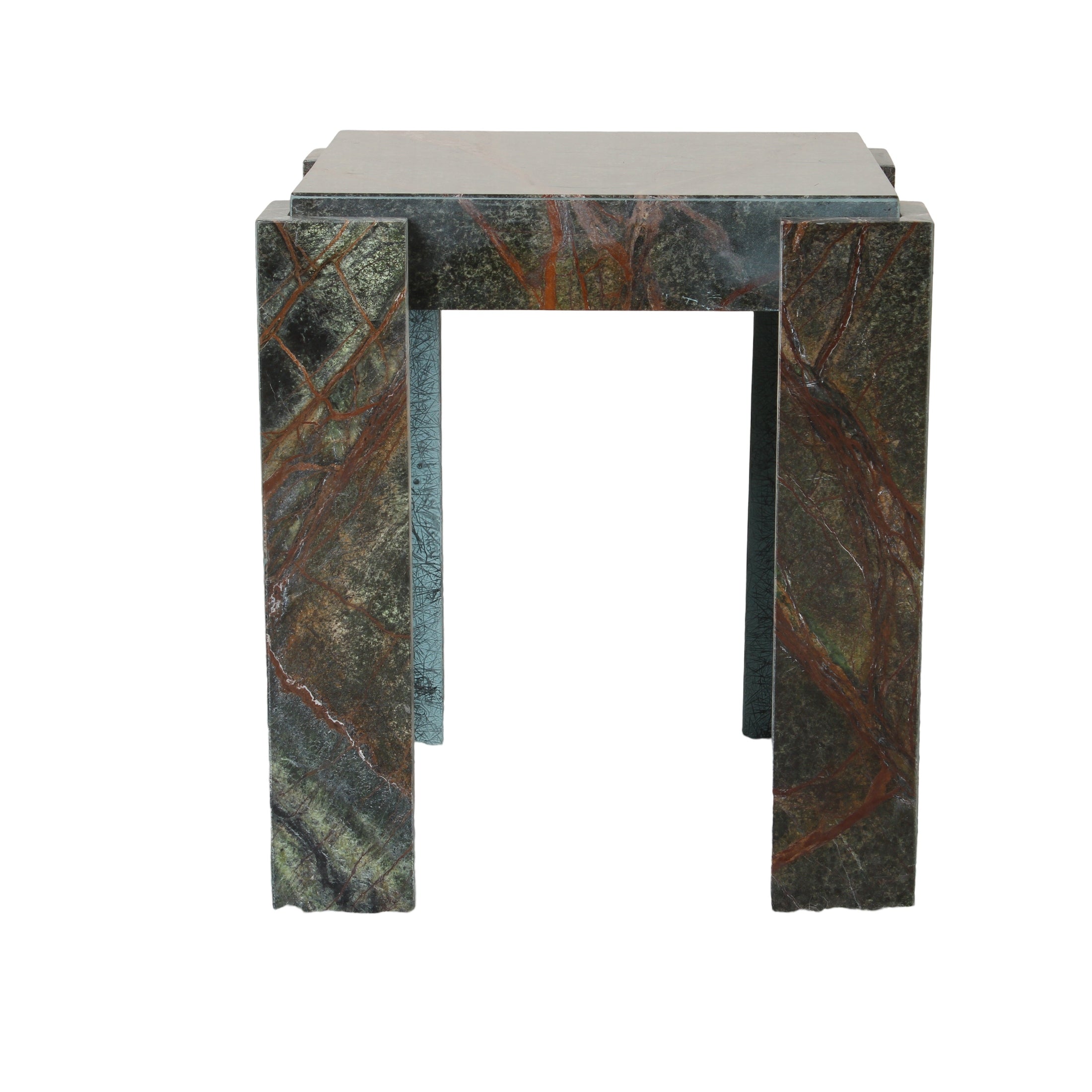 Green rainforest marble St Barths Side Table with unique veining and slim profile by GO HOME