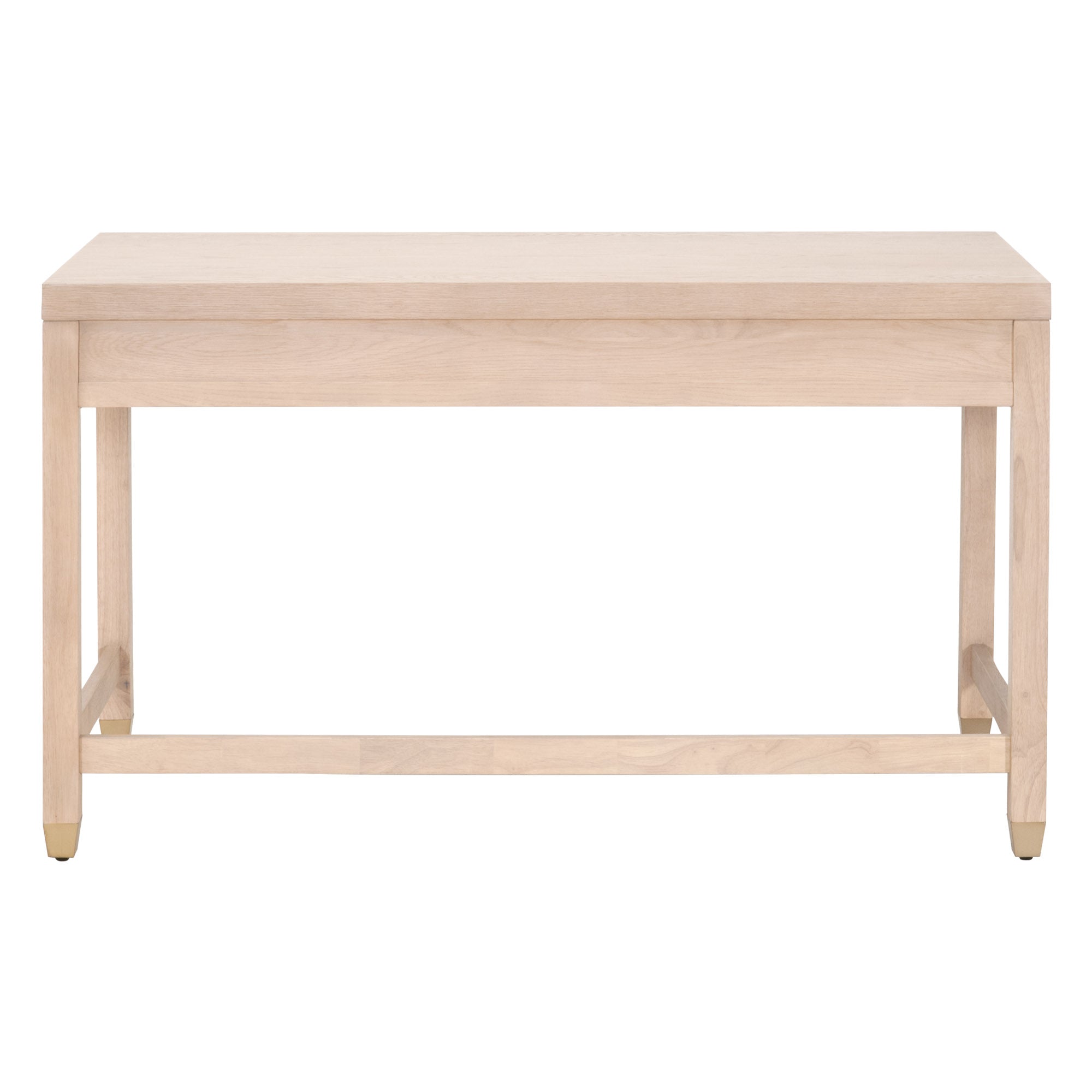 Minimalist light wood desk with clean lines and sturdy crossbar support, ideal for modern workspaces.