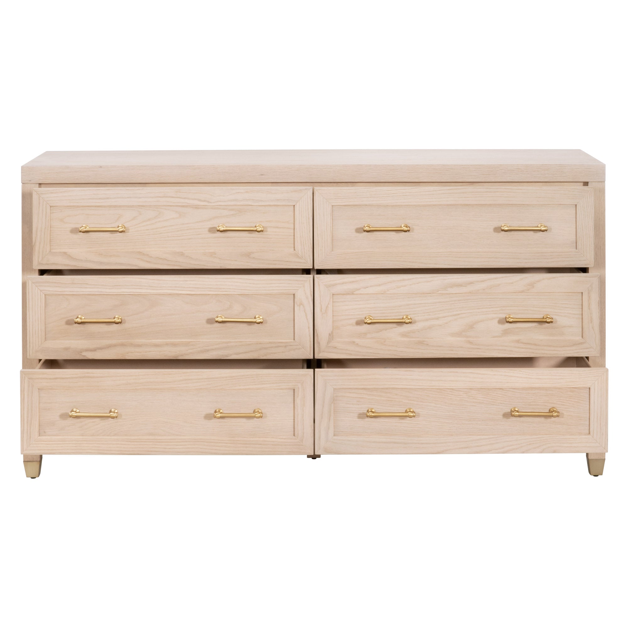 Essentials For Living Stella 6-Drawer Double Dresser in light wood with gold handles and tapered feet for elegant storage
