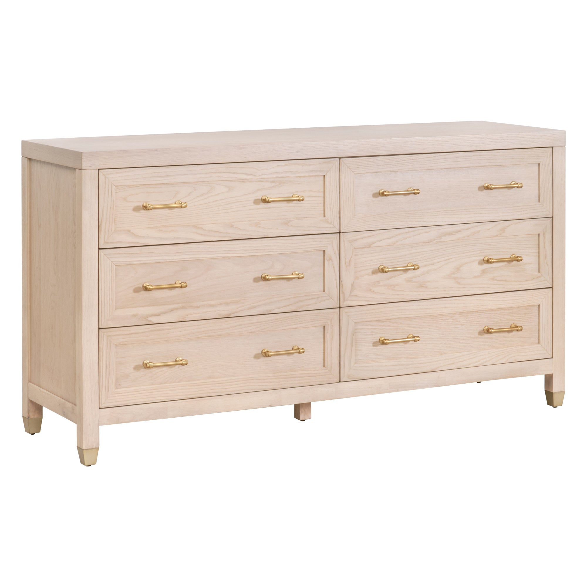 Essentials for Living Stella 6-drawer double dresser in light wood with gold handles and feet, simple elegant design