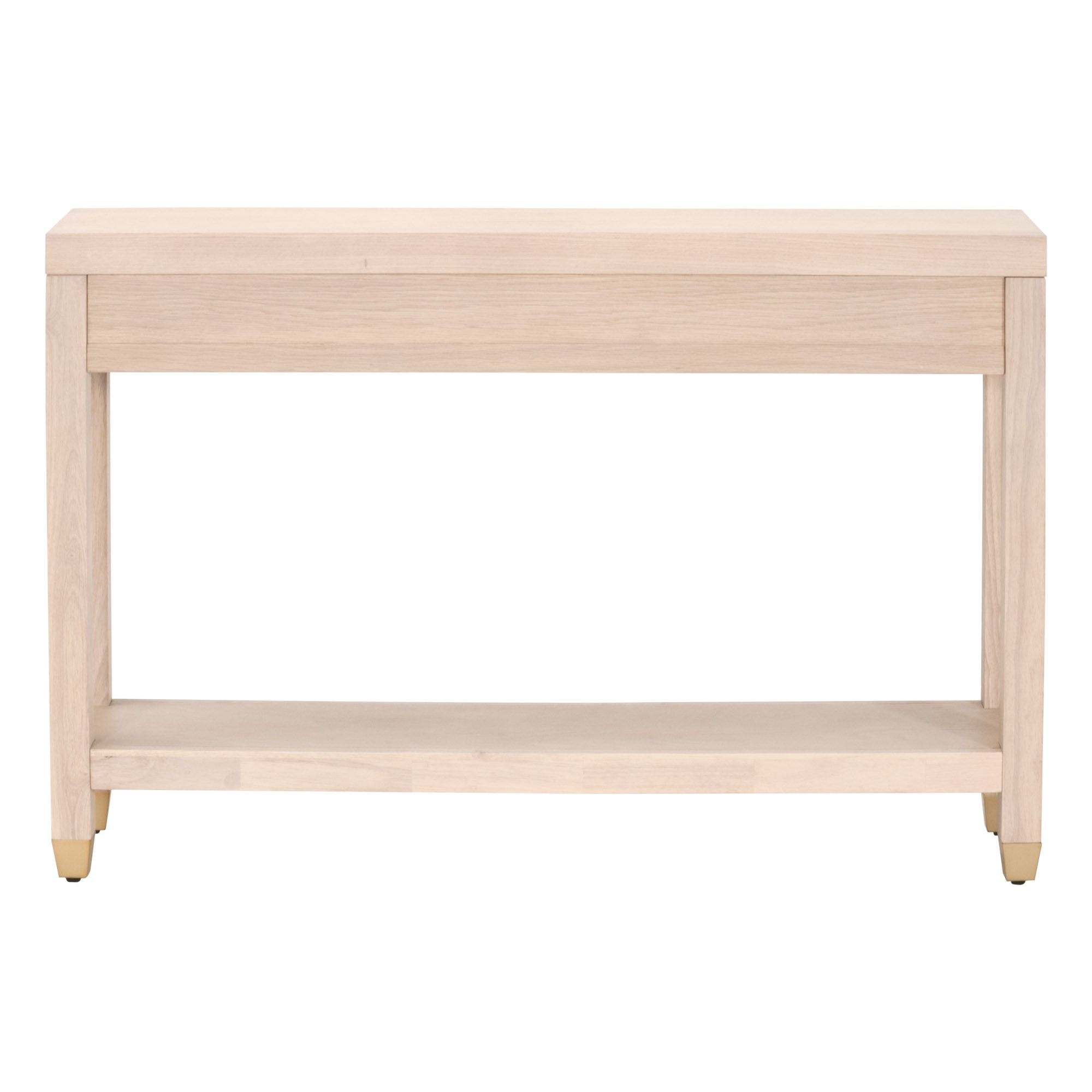 Essentials for Living Stella Narrow Console Table in light honey oak with sleek brushed brass accents and lower shelf