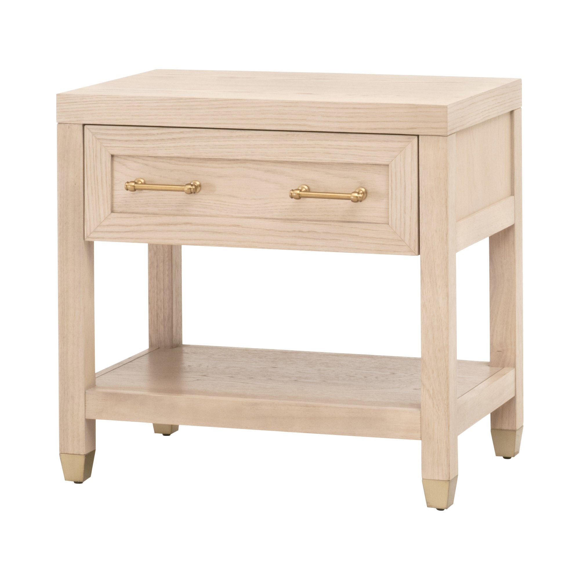 Essentials for Living Stella nightstand with one drawer and lower shelf in light wood with brass accents
