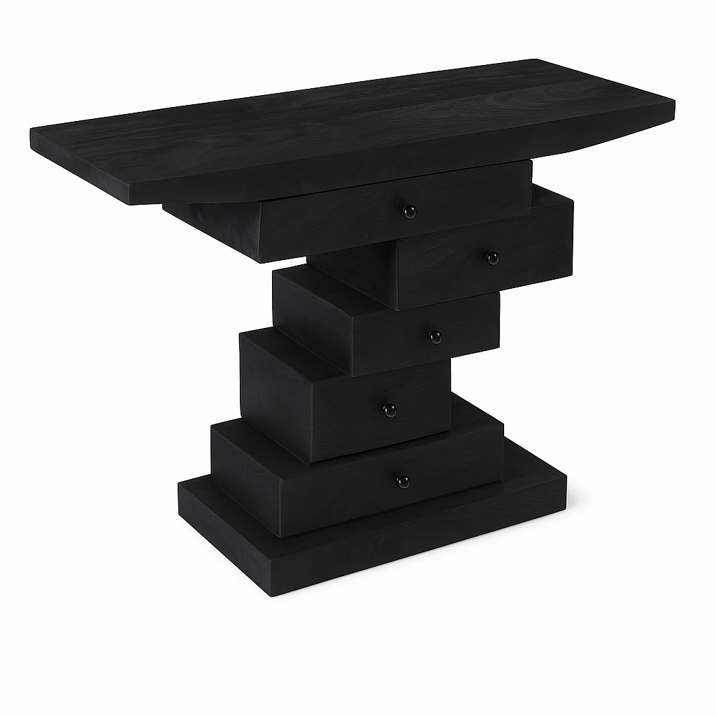Stepcase Console Table in 46-inch black ash finish with geometric stepped design