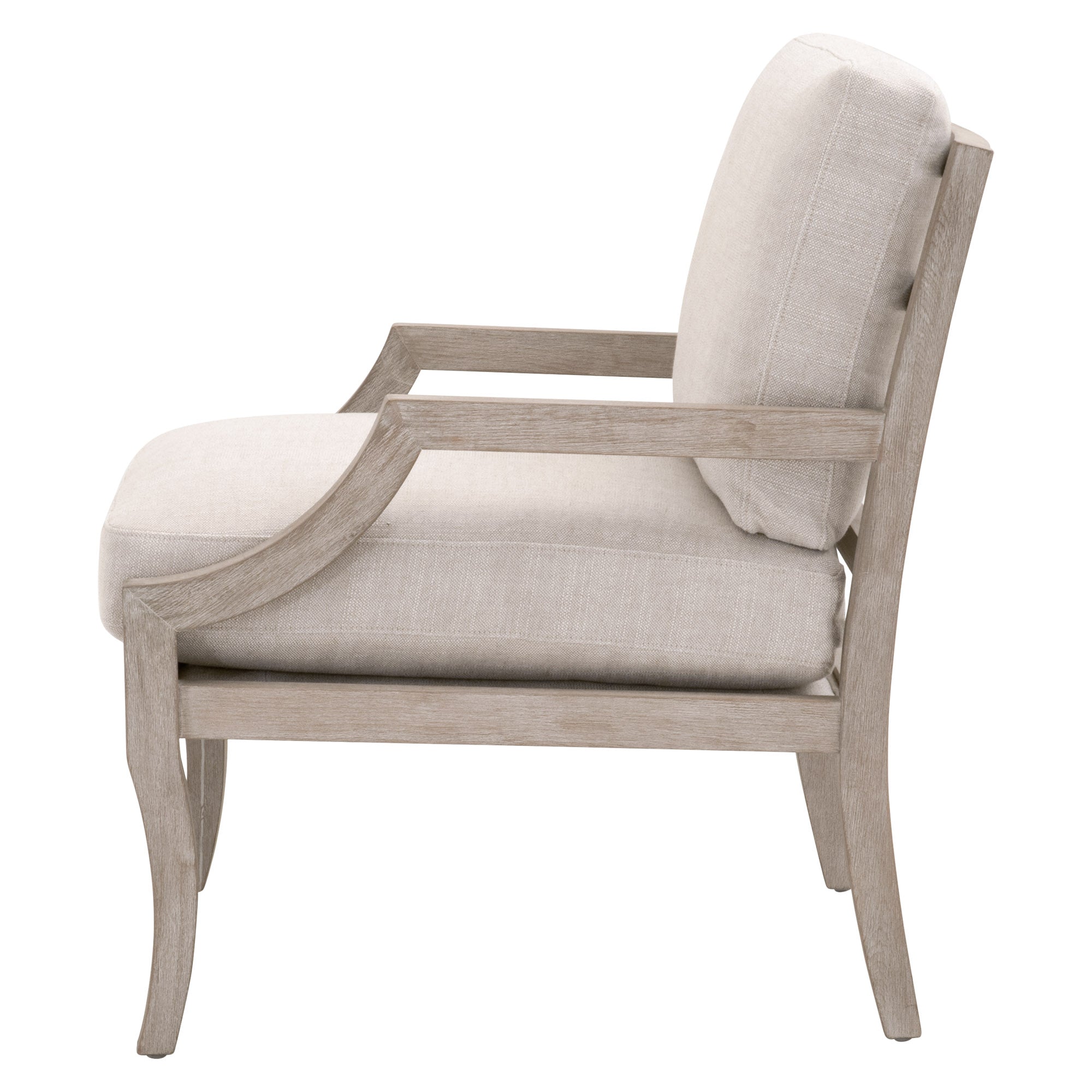 Side view of Stratton Club Chair by Essentials for Living with gray beech frame and light boucle upholstery