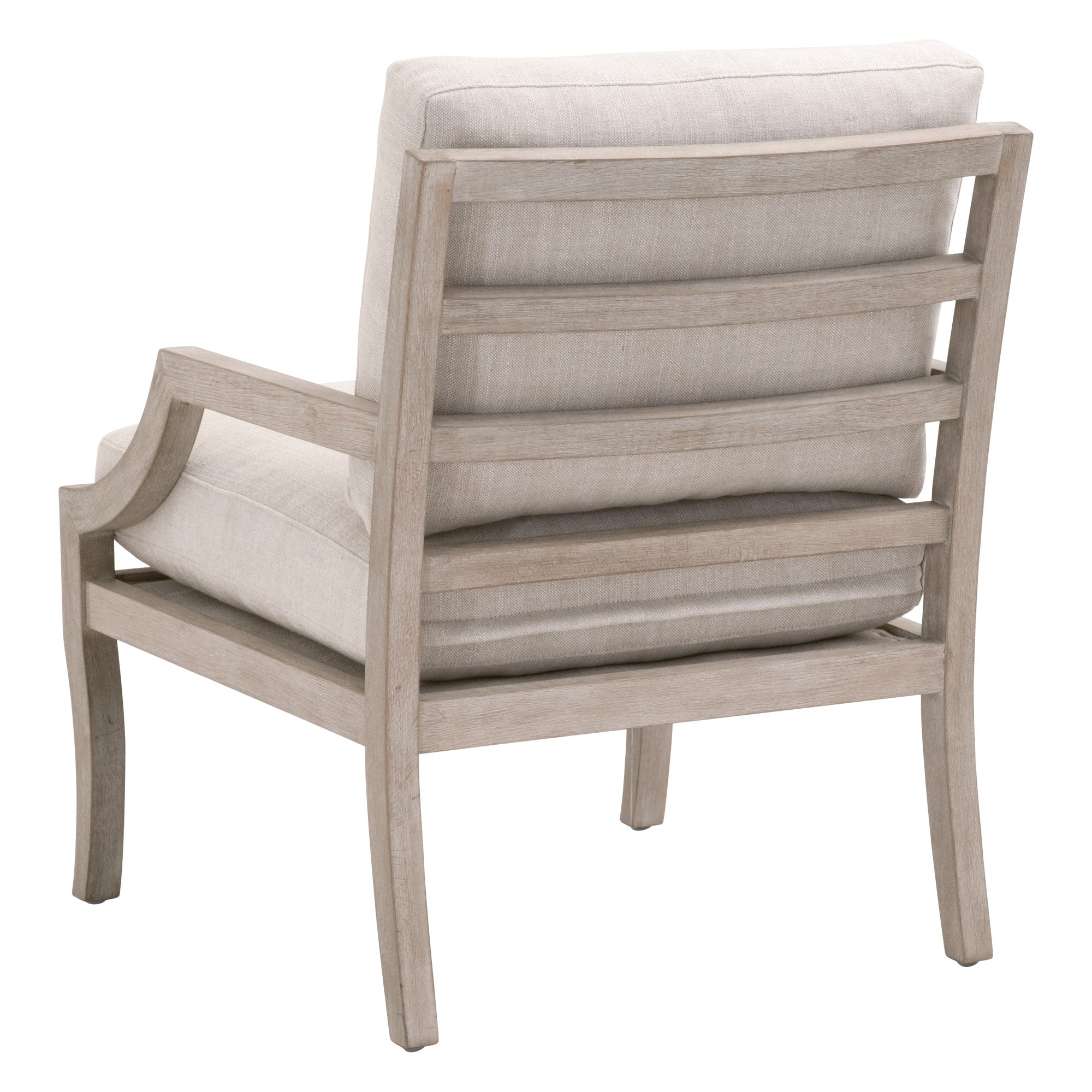 Stratton Club Chair by Essentials For Living with natural gray beech frame and white boucle upholstery seen from back angle