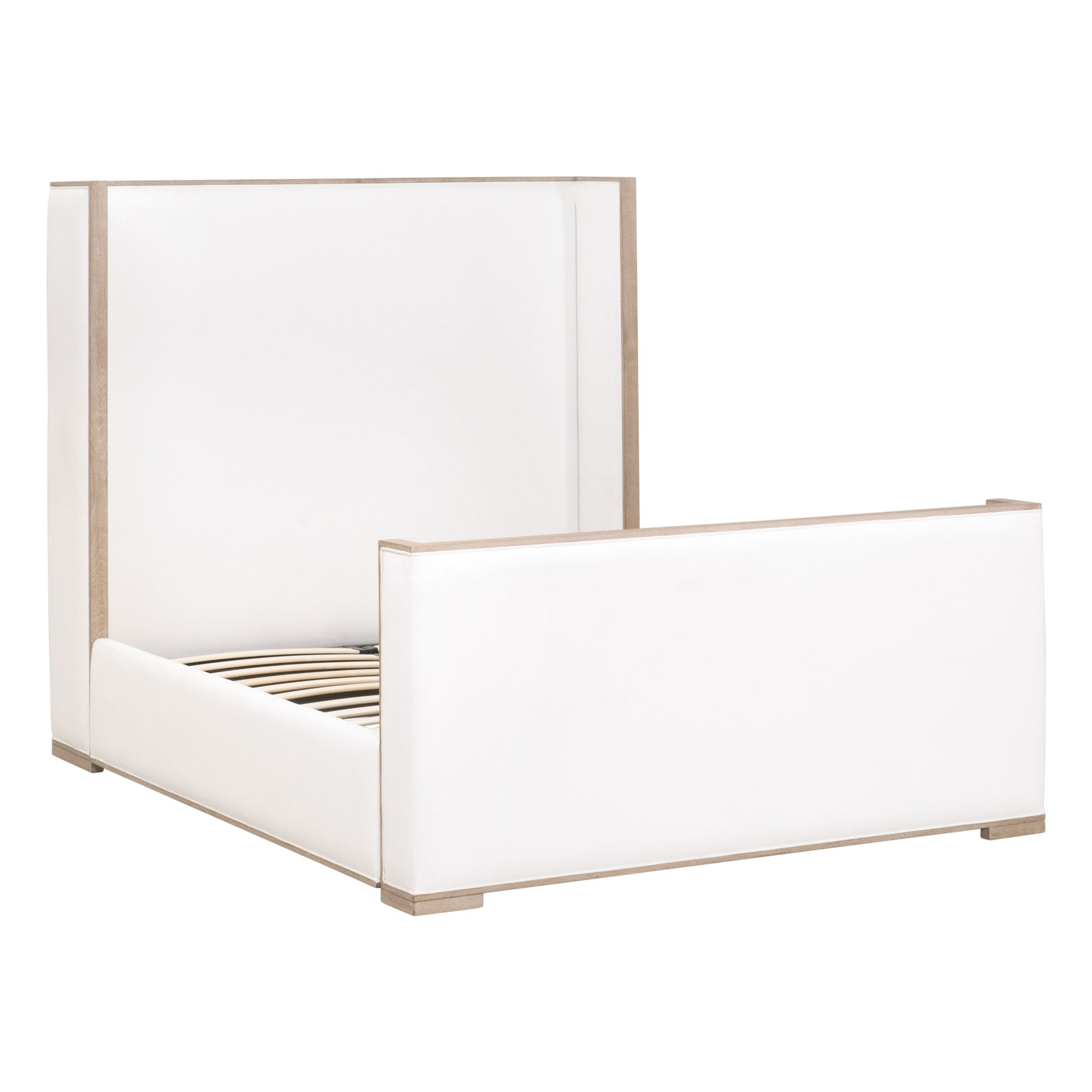 Tailor Shelter Queen Bed by Essentials For Living with white upholstery and natural gray oak frame, shelter-style design
