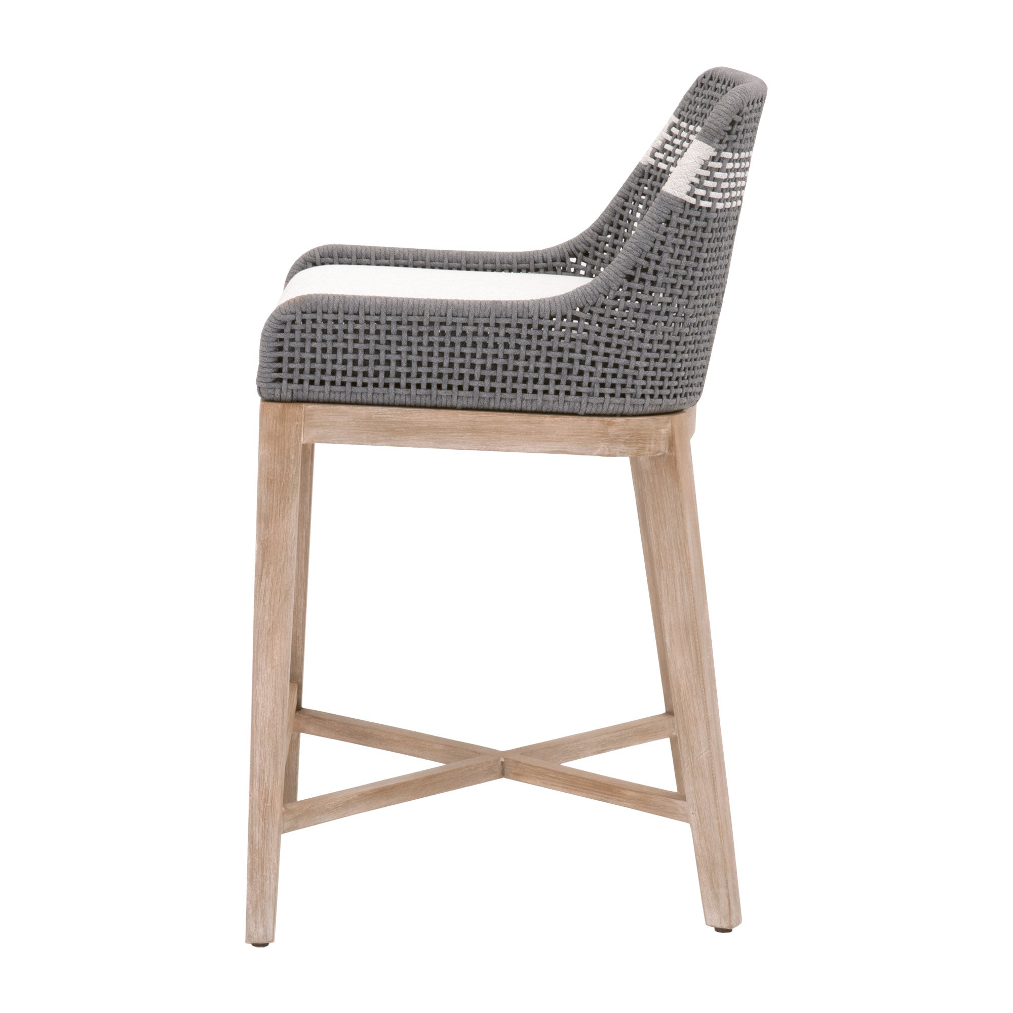 Essentials For Living Tapestry Counter Stool with taupe woven polypropylene seat and natural gray mahogany wood base