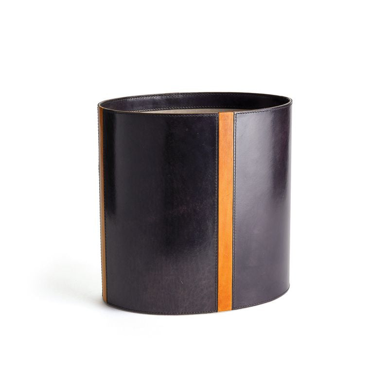 Thistle Basket in navy and cigar leather with textured, structured design