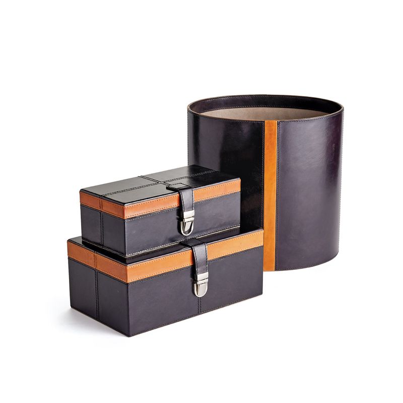 Thistle Basket in navy and cigar leather with textured, structured design