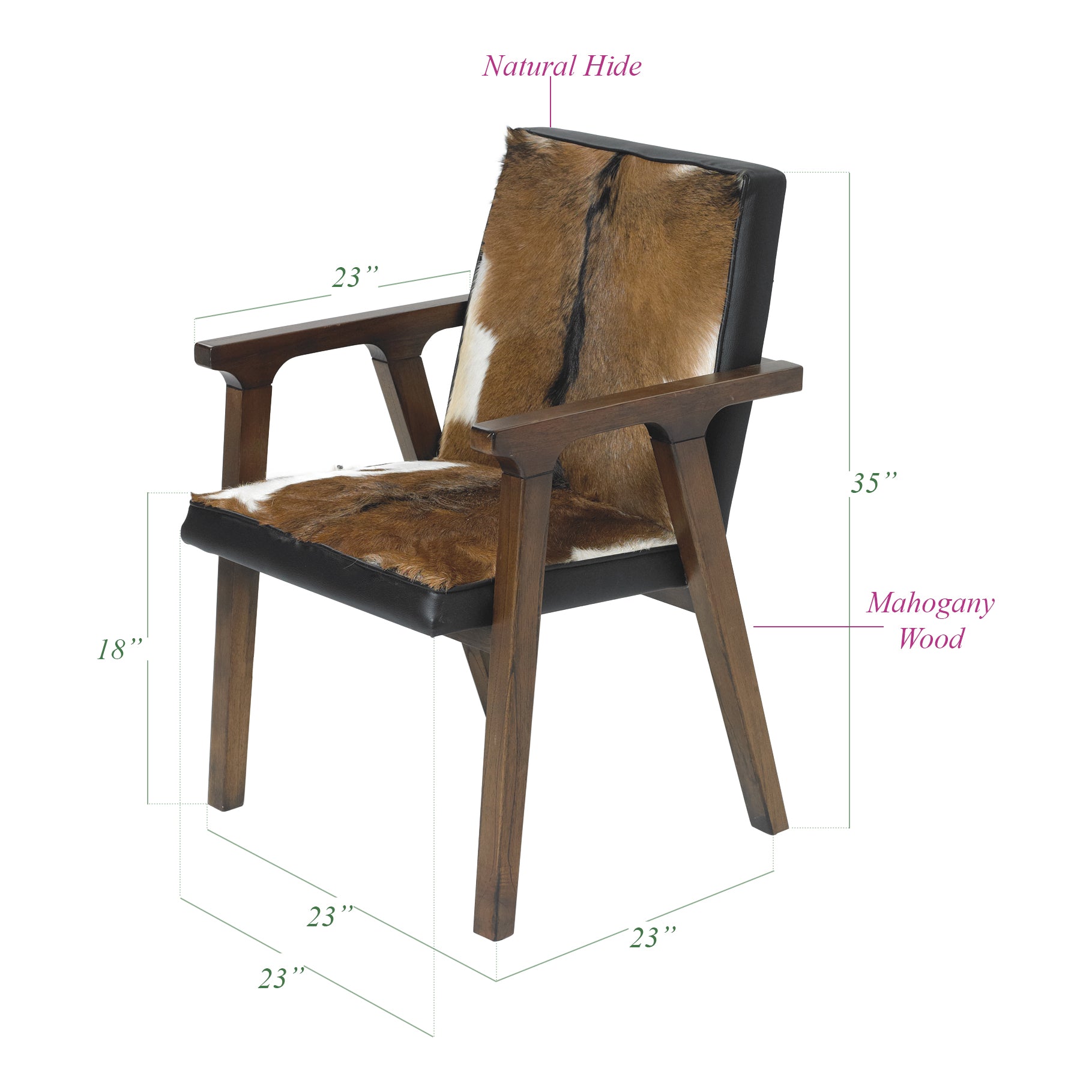 Tomkin Arm Chair with natural brown hide seat and black leather back on mahogany wood frame by GO HOME