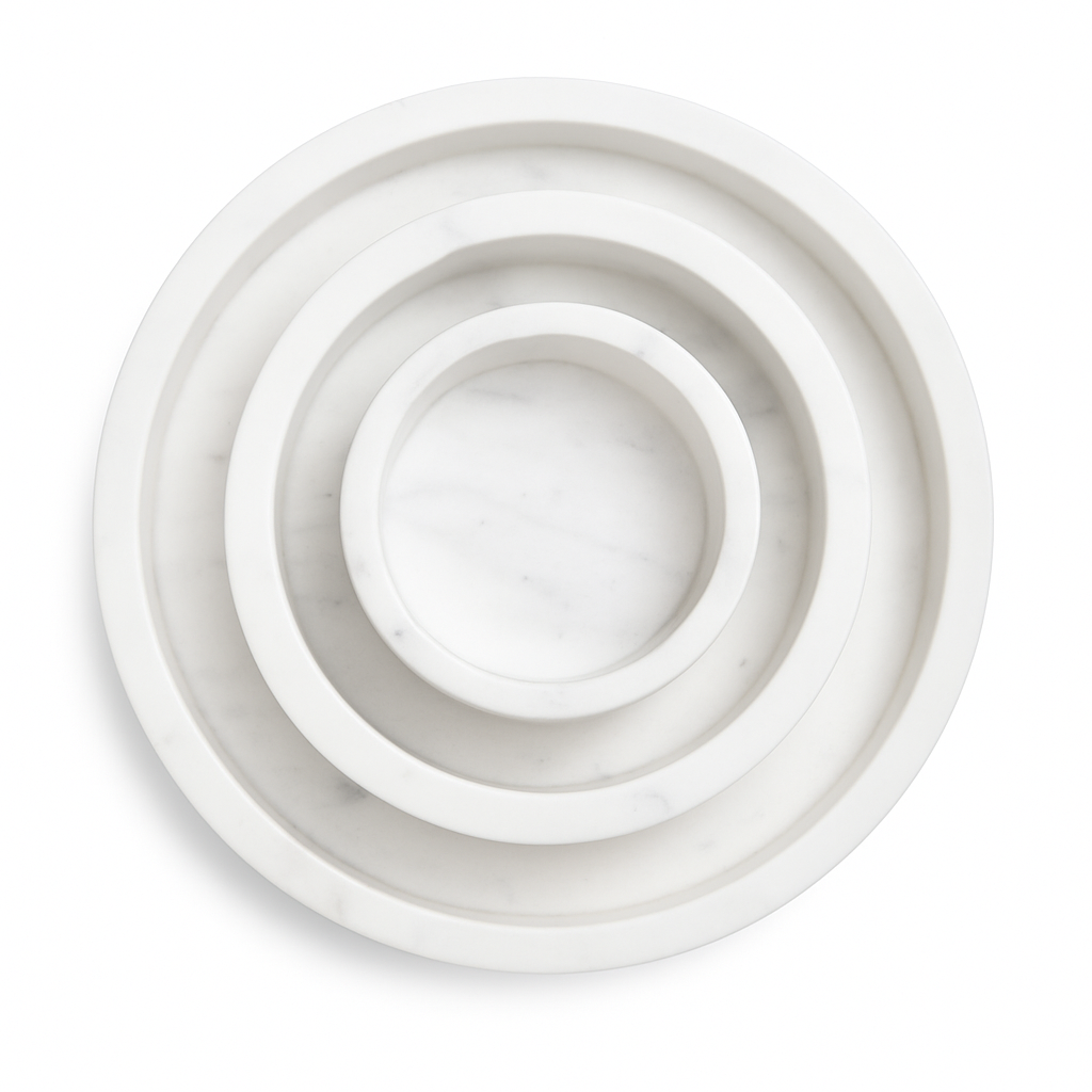 Vitry Platter Set, 3-piece white marble serving platters with sleek design