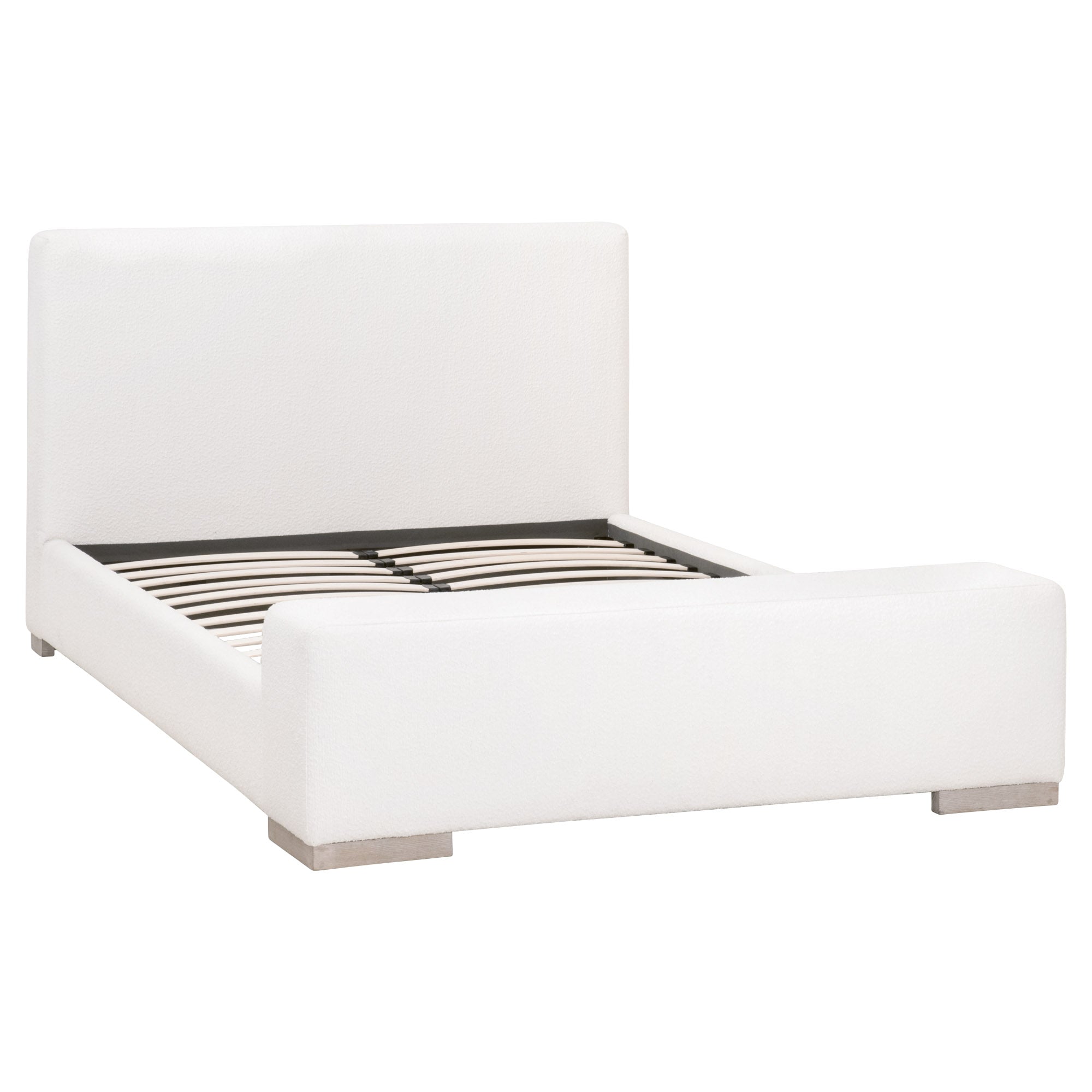 Essentials For Living Warren Standard King Bed with white upholstered fabric and solid oak legs in a modern design