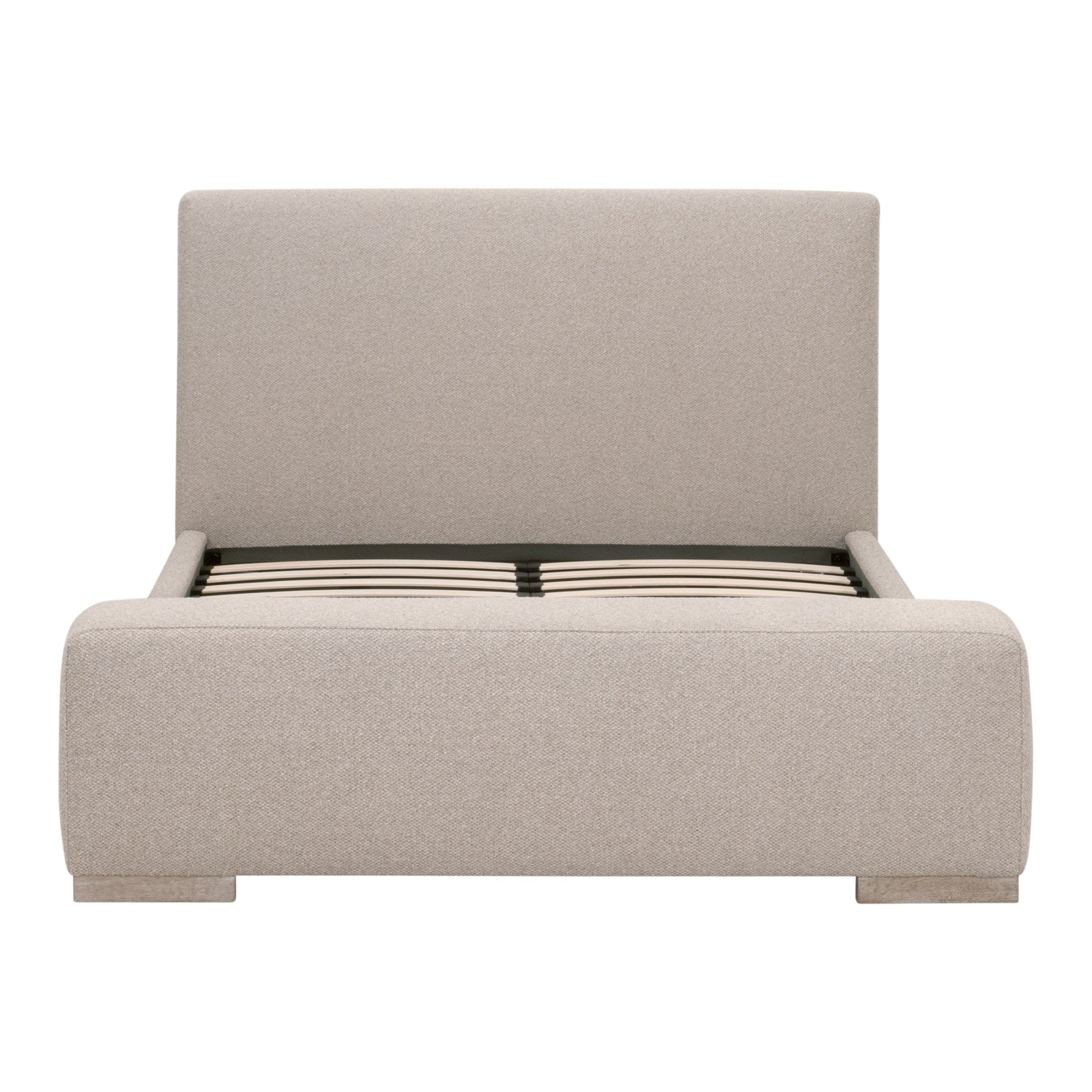 Front view of Essentials For Living Warren Standard King Bed in snow white boucle fabric with clean lines and sturdy frame