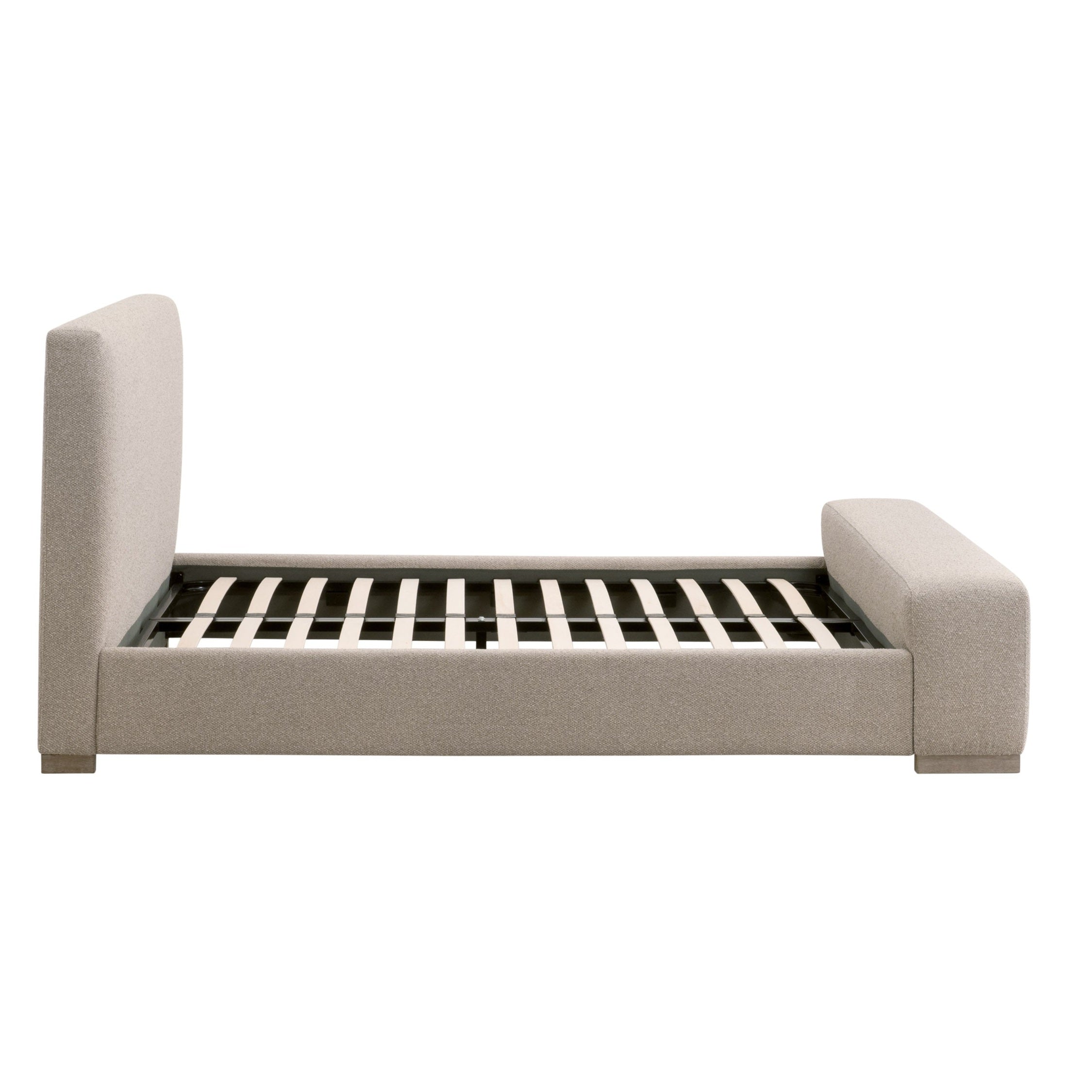 Warren Standard King Bed by Essentials for Living with upholstered frame and solid oak legs in soft white fabric