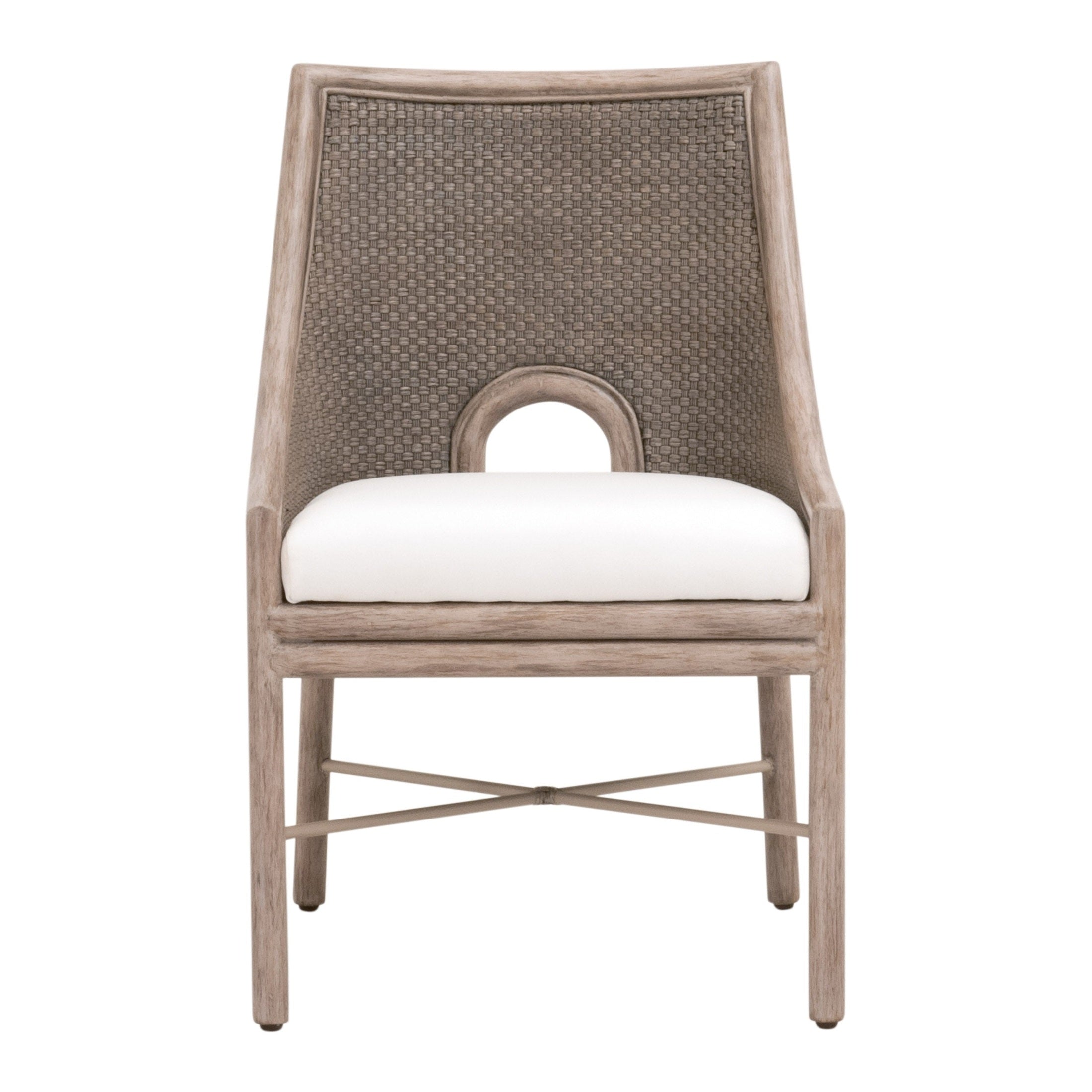 Adamo Dining Chair with handwoven back, cushioned seat, solid mahogany frame in French Gray by Essentials for Living