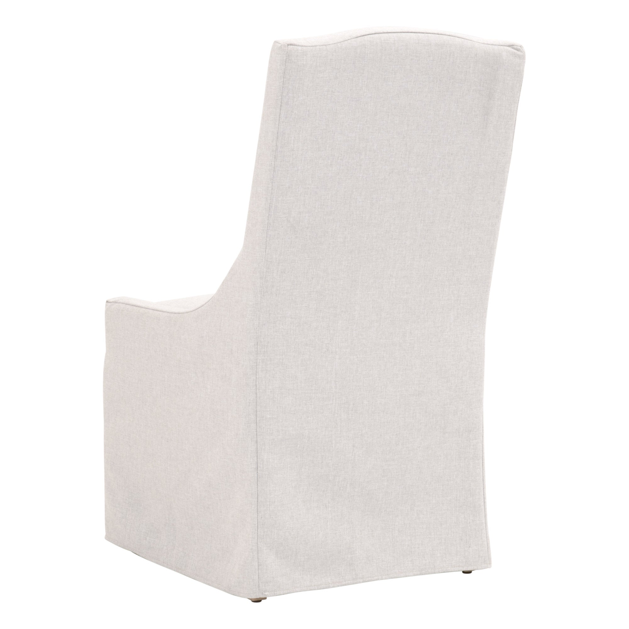 Adele Outdoor Slipcover Dining Chair with light gray olefin slipcover and solid gray teak base by Essentials for Living