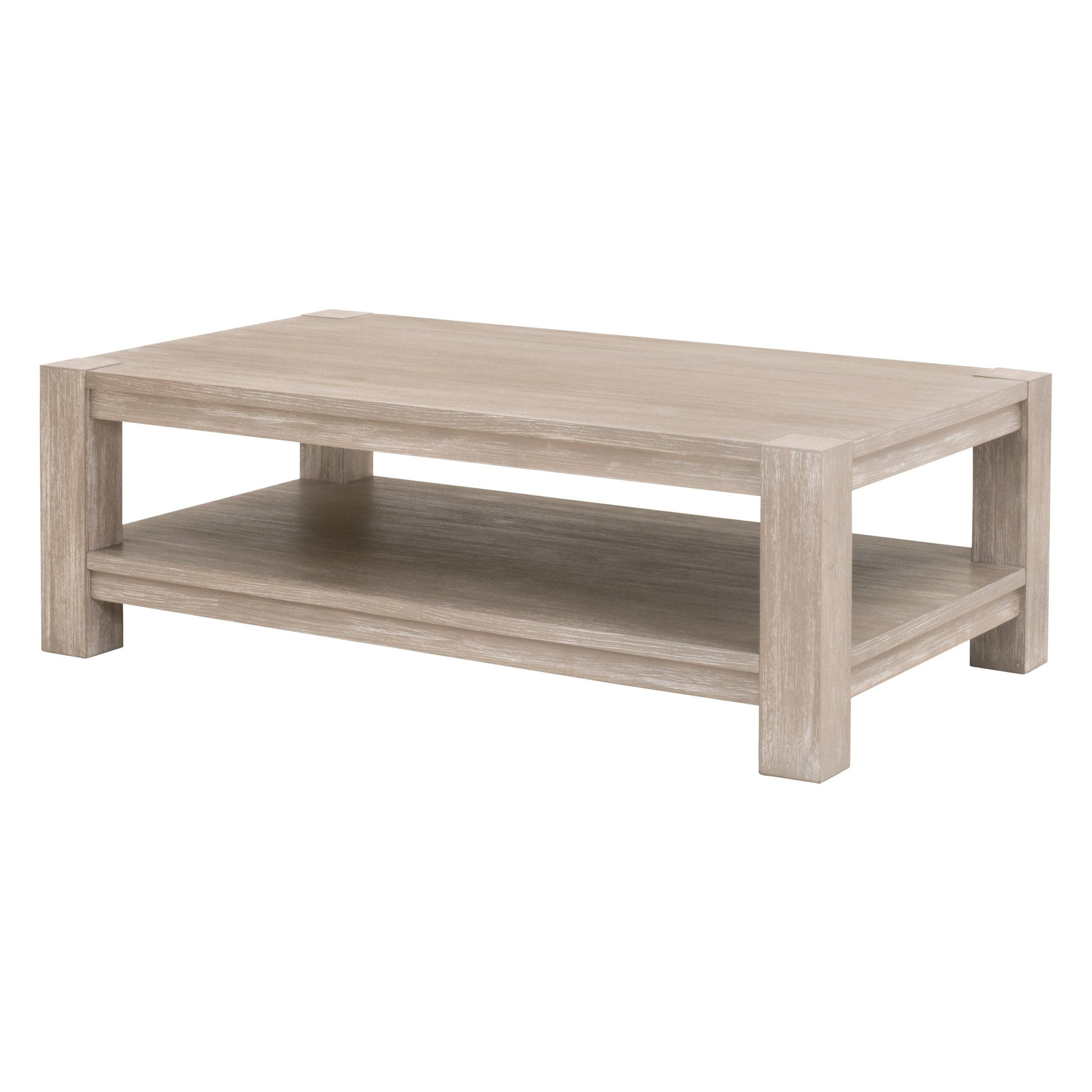 Adler Rectangular Coffee Table in natural gray with lower shelf, solid beech wood by Essentials for Living