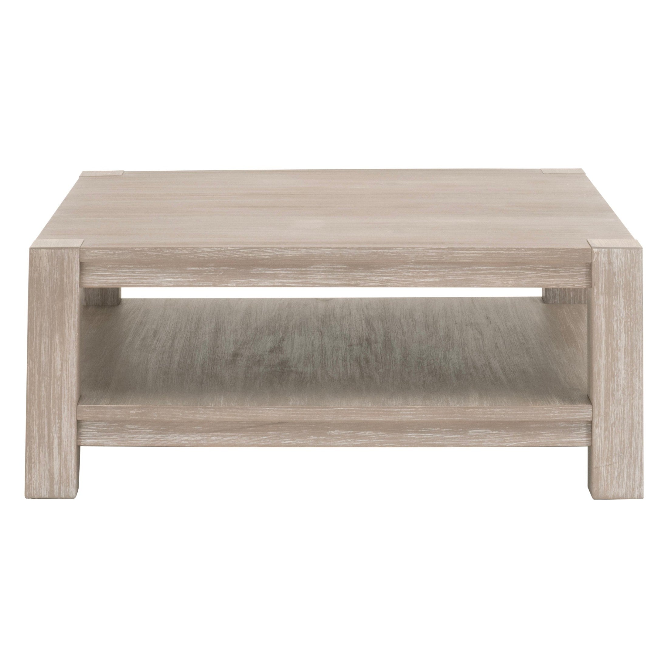 Adler Square Coffee Table in natural gray finish with spacious lower shelf by Essentials for Living