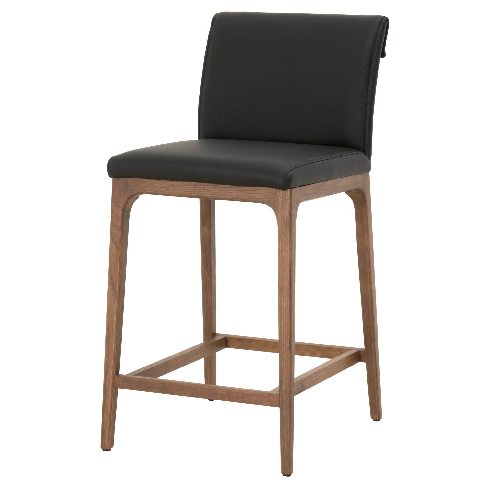 Alex Counter Stool with sable top-grain leather seat and walnut-stained oak base by Essentials for Living