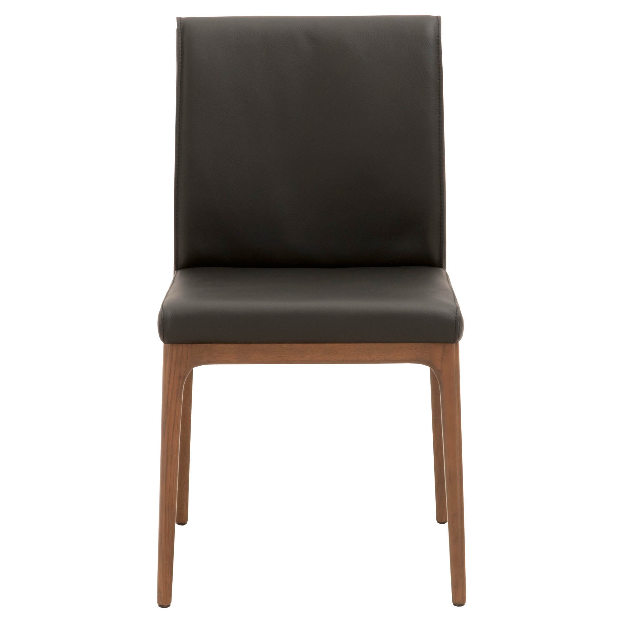 Alex Dining Chair with sable leather upholstery and solid walnut oak base, sleek design by Essentials for Living