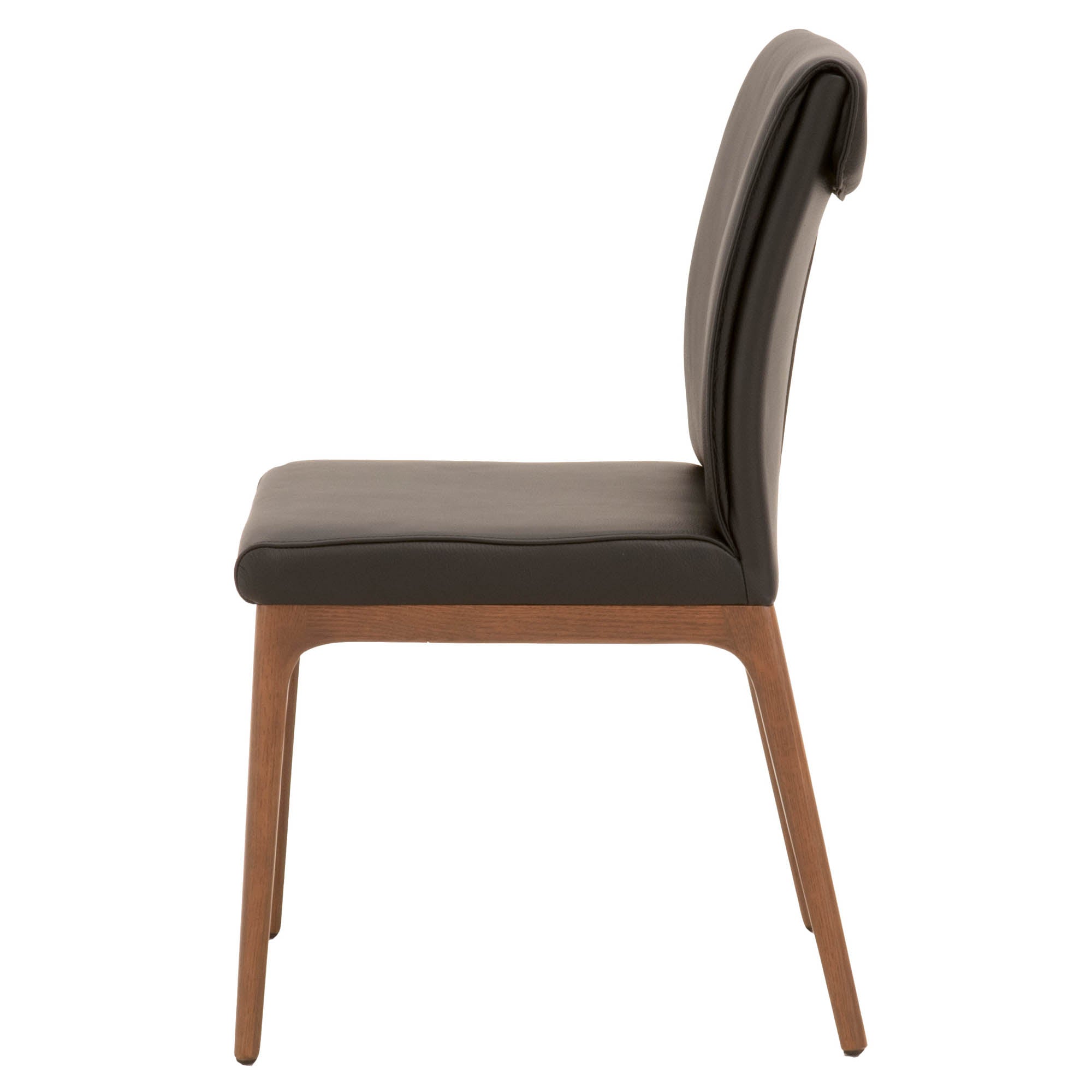Alex Dining Chair in sable leather with solid walnut oak base, decorative stitching, modern style, set of 2 by Essentials for Living
