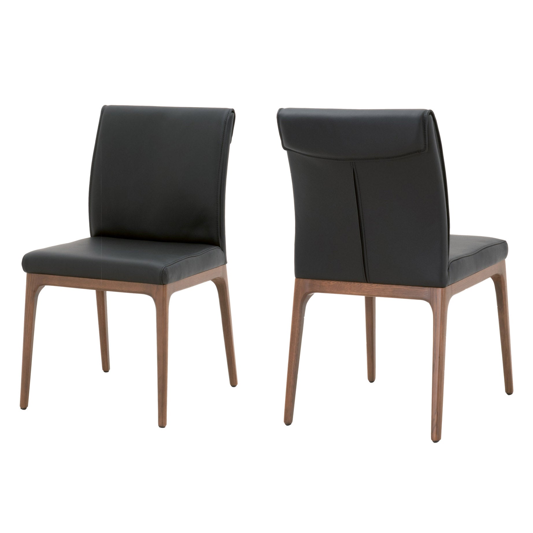 Alex Dining Chair Set of 2 with sable leather upholstery and walnut oak base by Essentials for Living
