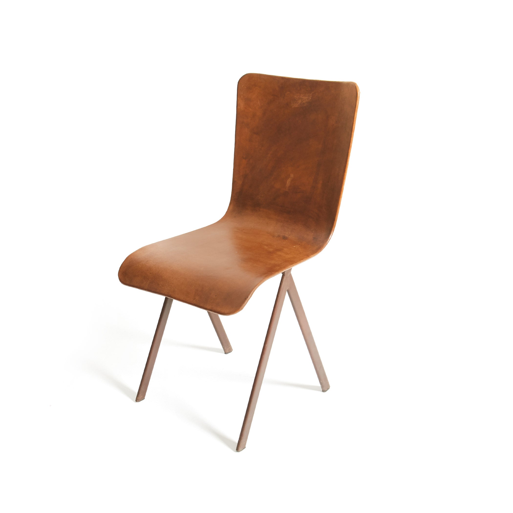 Armstrong Leather Chair in brown leather with curved seat and angled legs by GO HOME