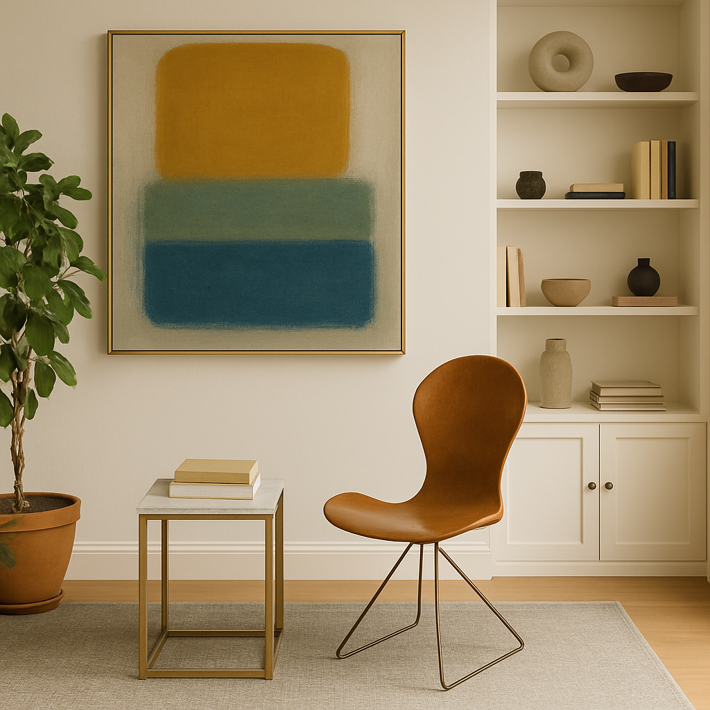 Armstrong Leather Chair in brown leather with matte black iron base in modern living space by GO HOME