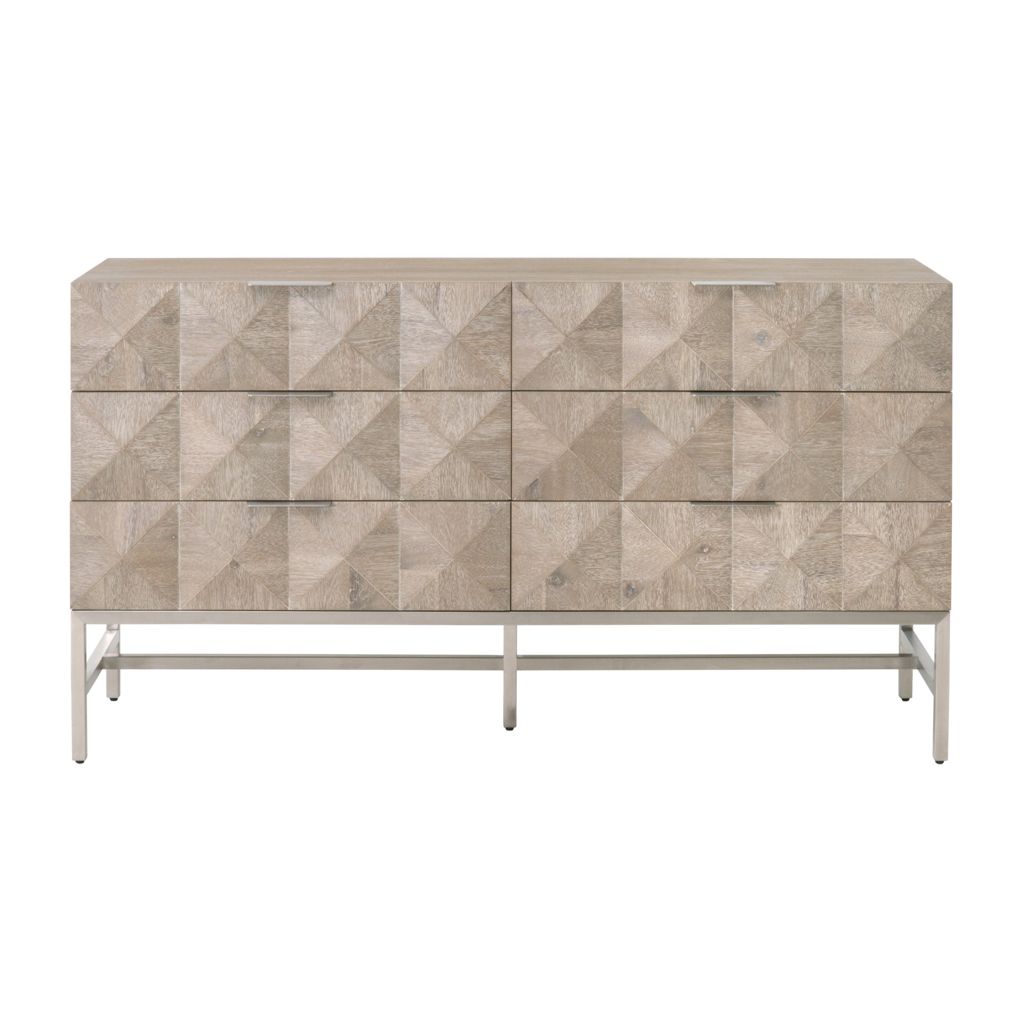 Atlas 6-Drawer Double Dresser with 3D diamond-pattern fronts in natural gray acacia wood by Essentials for Living