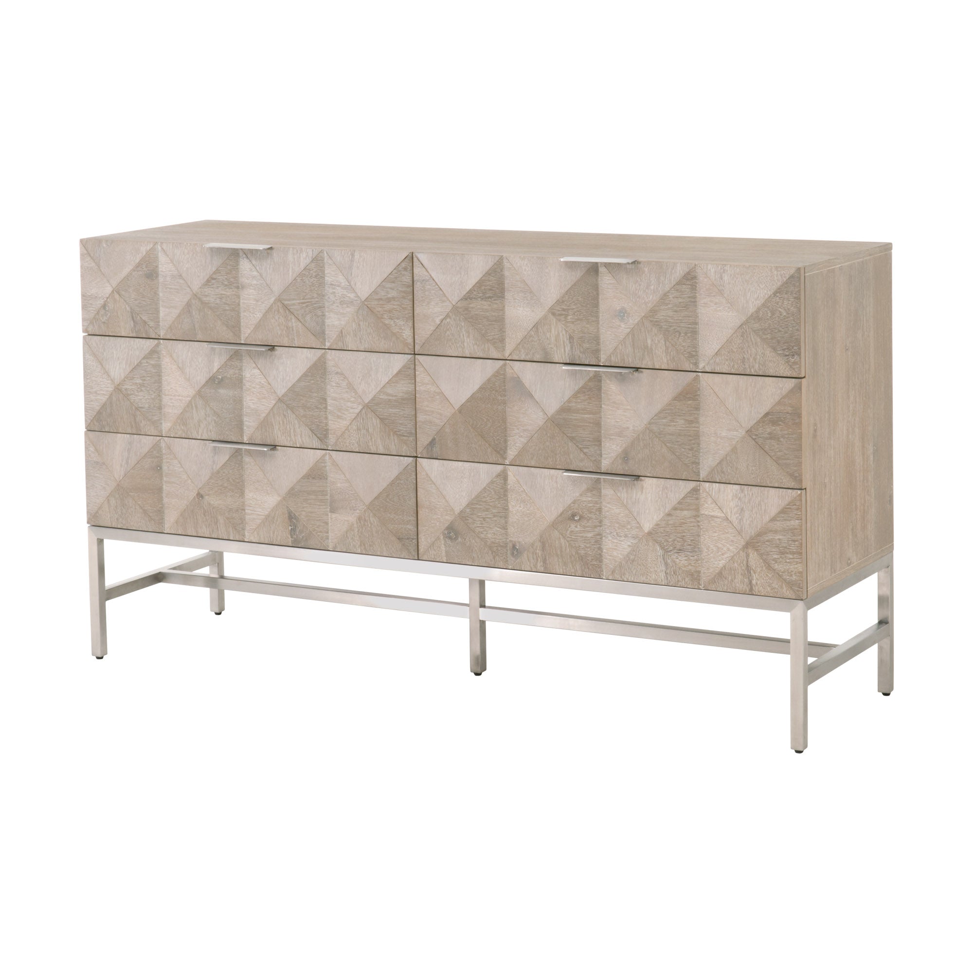 Atlas 6-Drawer Double Dresser with 3D diamond fronts and stainless steel base by Essentials For Living