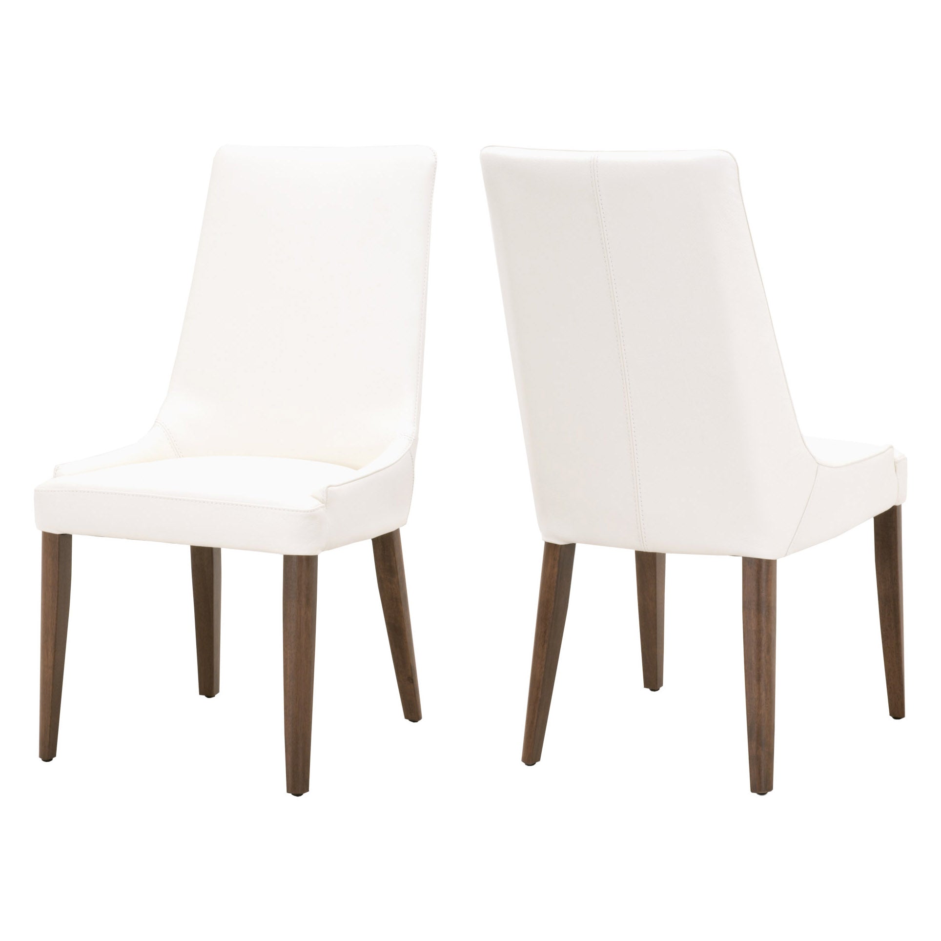 Aurora Dining Chair Set of 2 in white leather with dark wood legs for modern dining by Essentials for Living