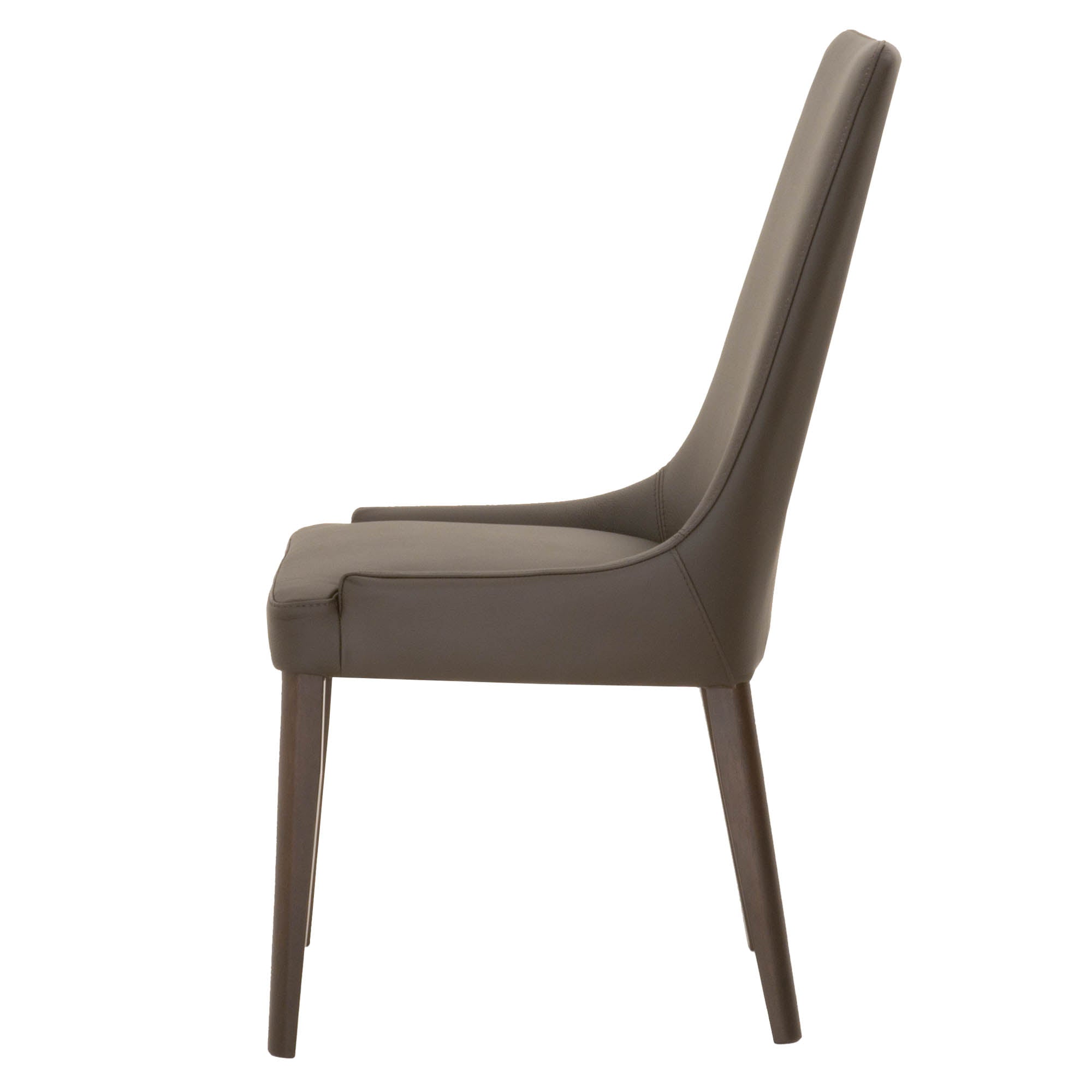 Side view of Aurora Dining Chair in dark umber leather with dark wenge wood legs, set of 2 by Essentials for Living.