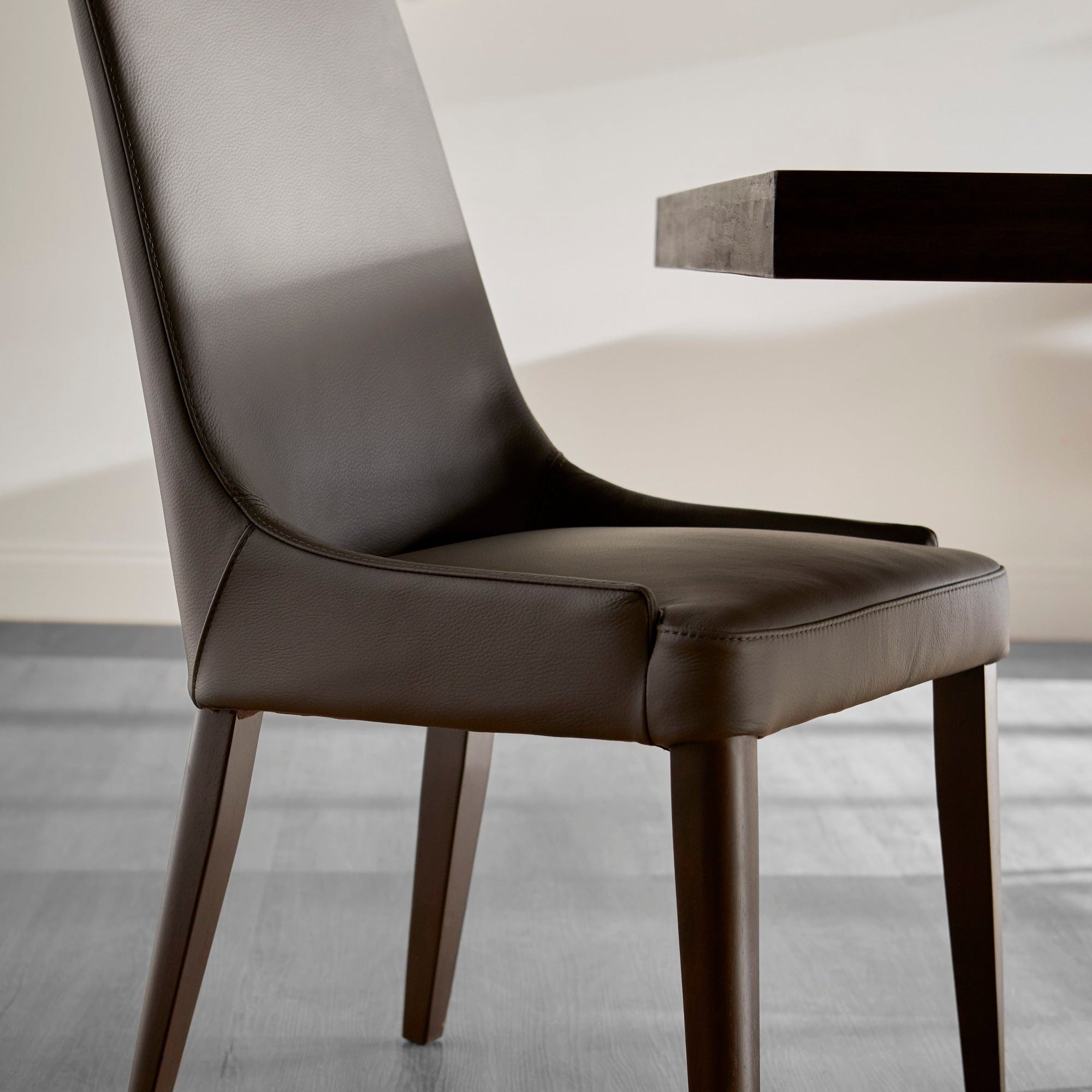Aurora Dining Chair in dark umber leather with dark wenge wood legs, set of 2 by Essentials for Living