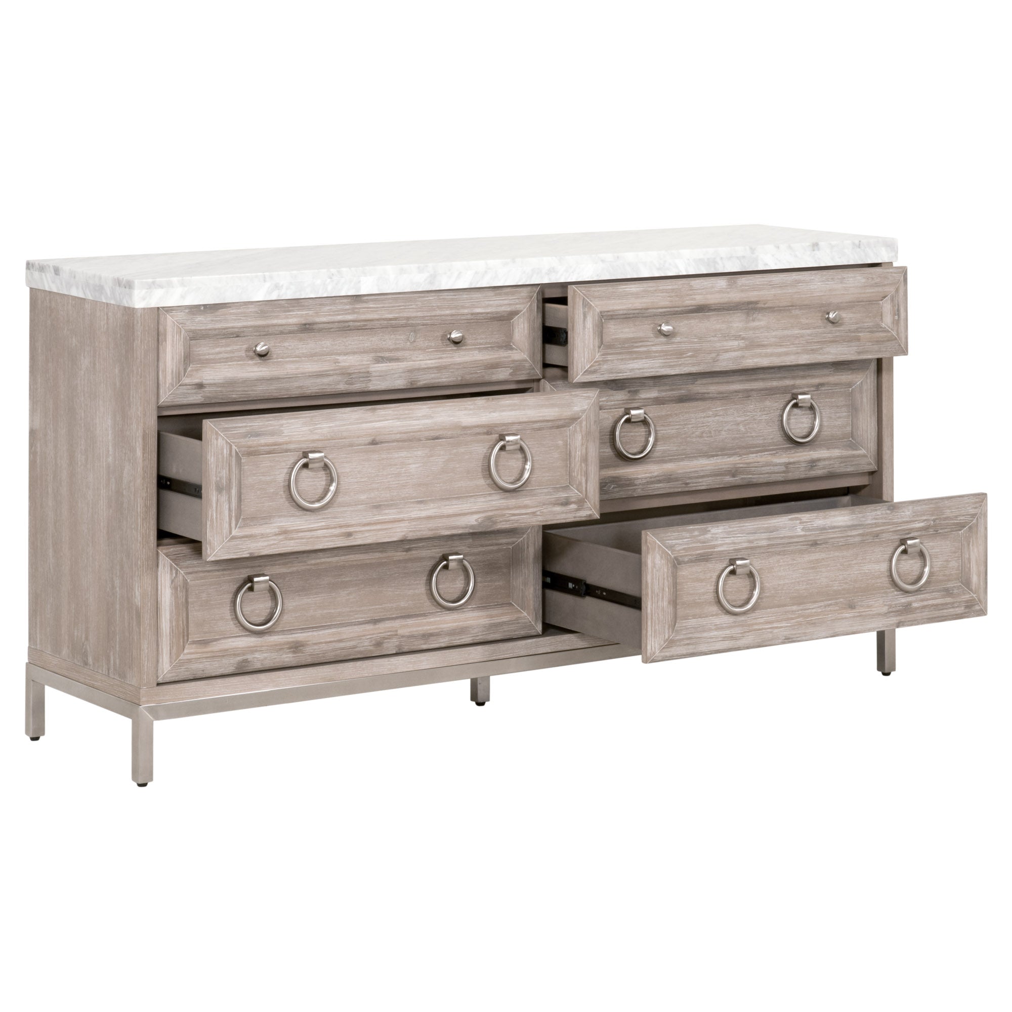 Azure Carrera 6-Drawer Double Dresser with Italian marble top and brushed steel accents by Essentials for Living.