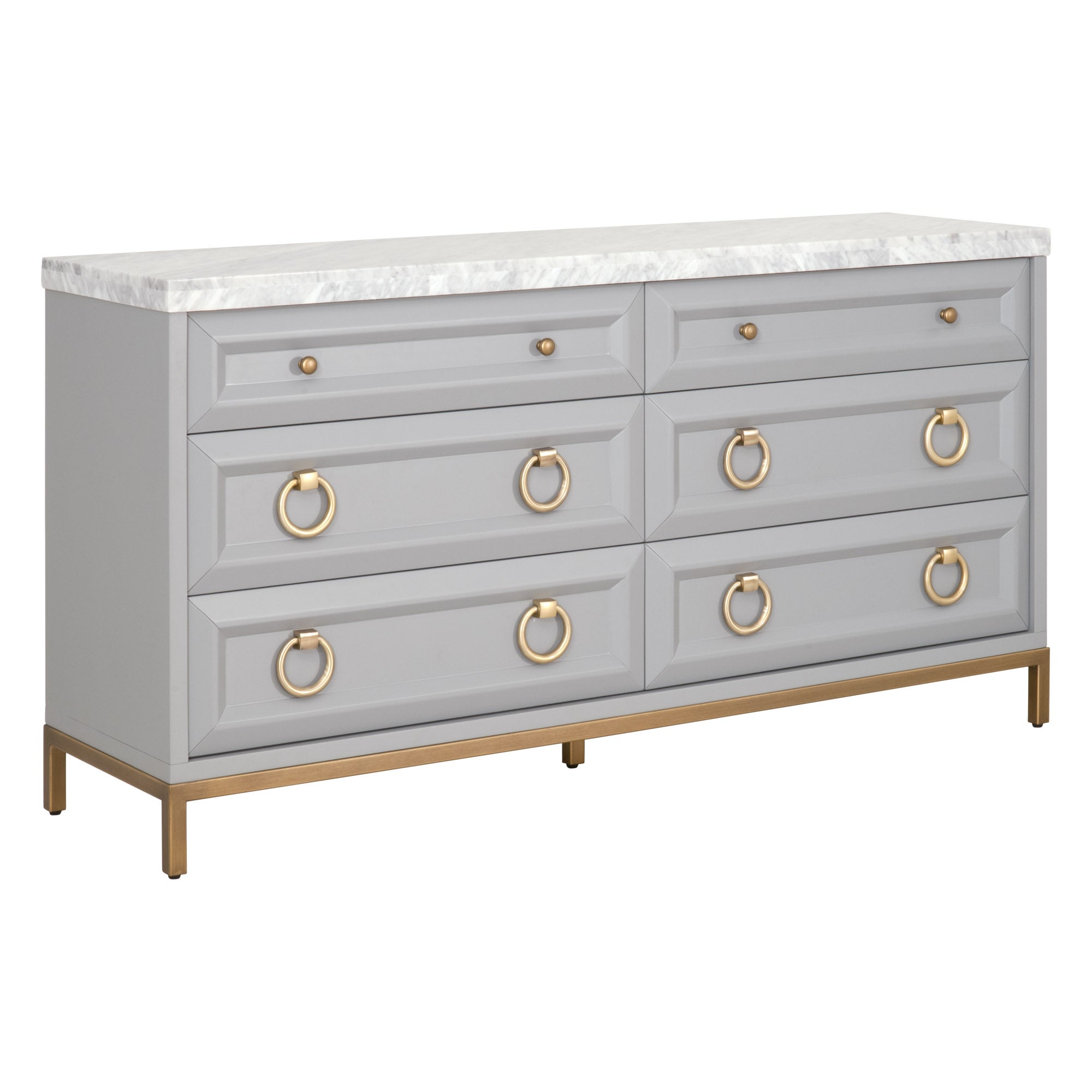 Azure Carrera 6-Drawer Double Dresser with Italian marble top and brushed steel accents by Essentials for Living