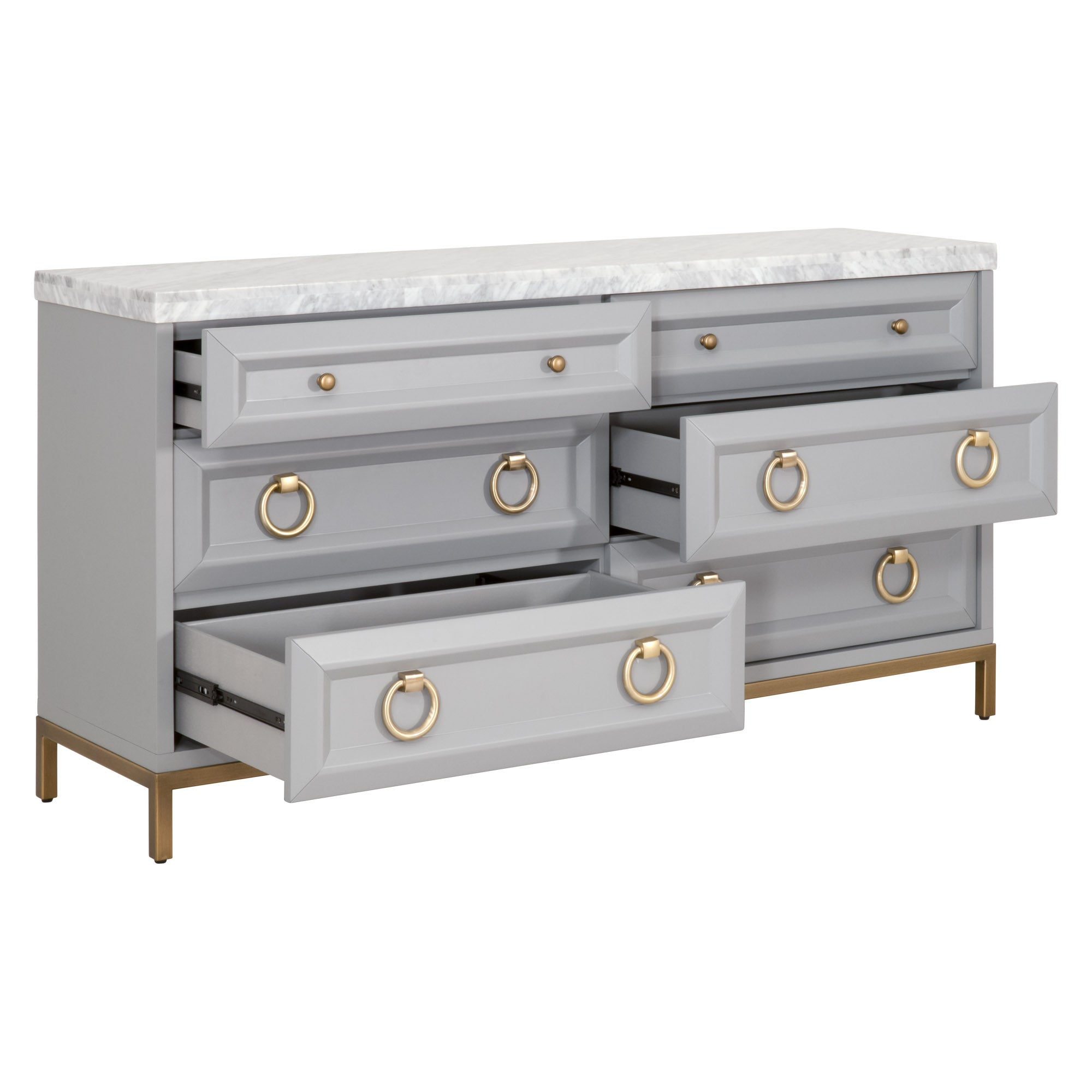 Azure Carrera 6-Drawer Double Dresser with Italian marble top and brushed steel accents by Essentials for Living