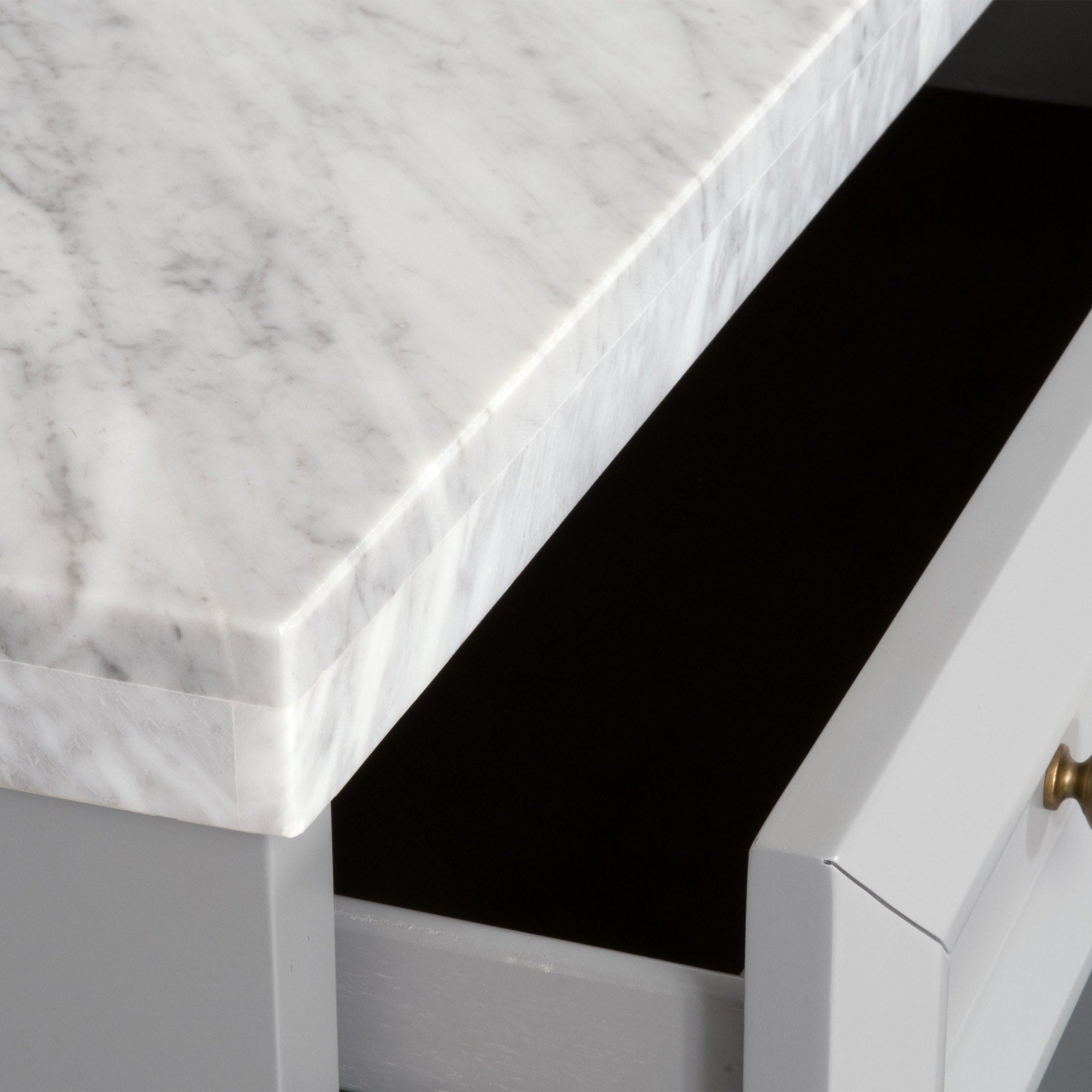 Close-up of Azure Carrera 6-Drawer Double Dresser with Italian Carrera marble top by Essentials for Living