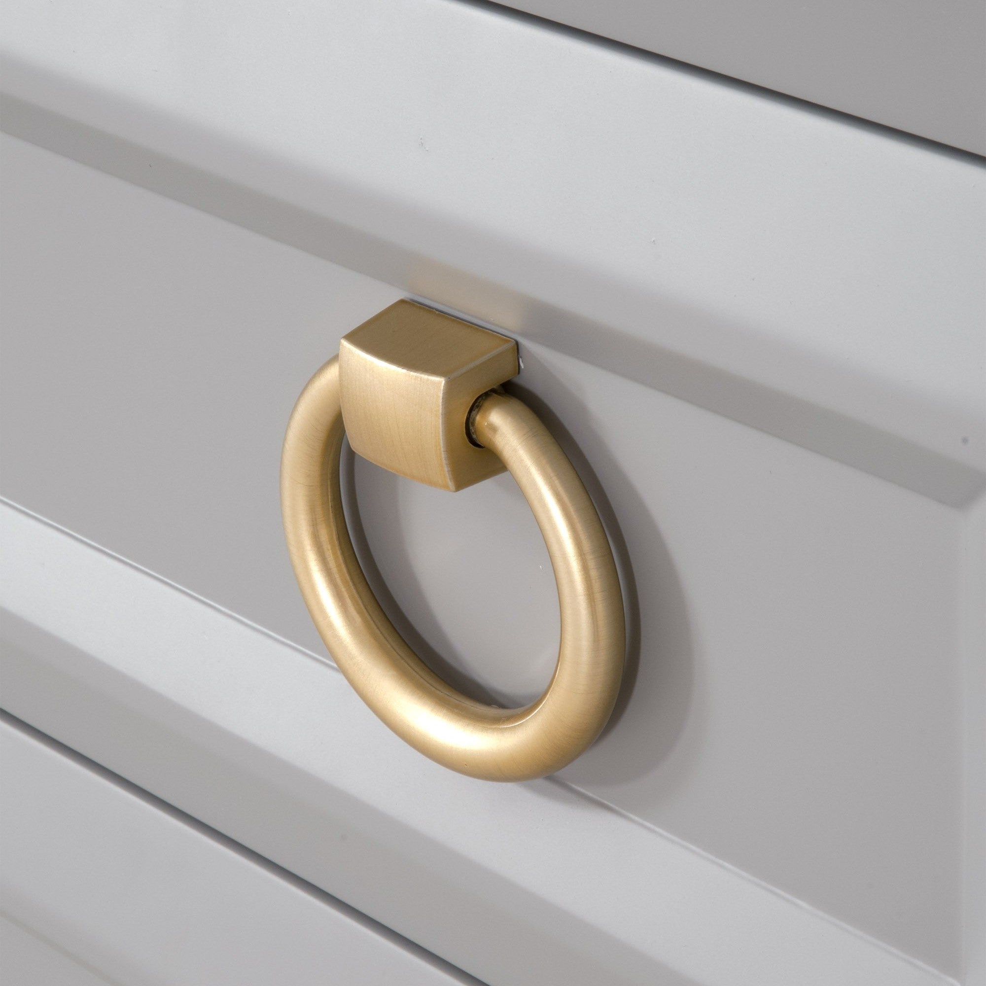 Close-up of brushed steel ring drawer pull on Azure Carrera 6-Drawer Double Dresser by Essentials for Living