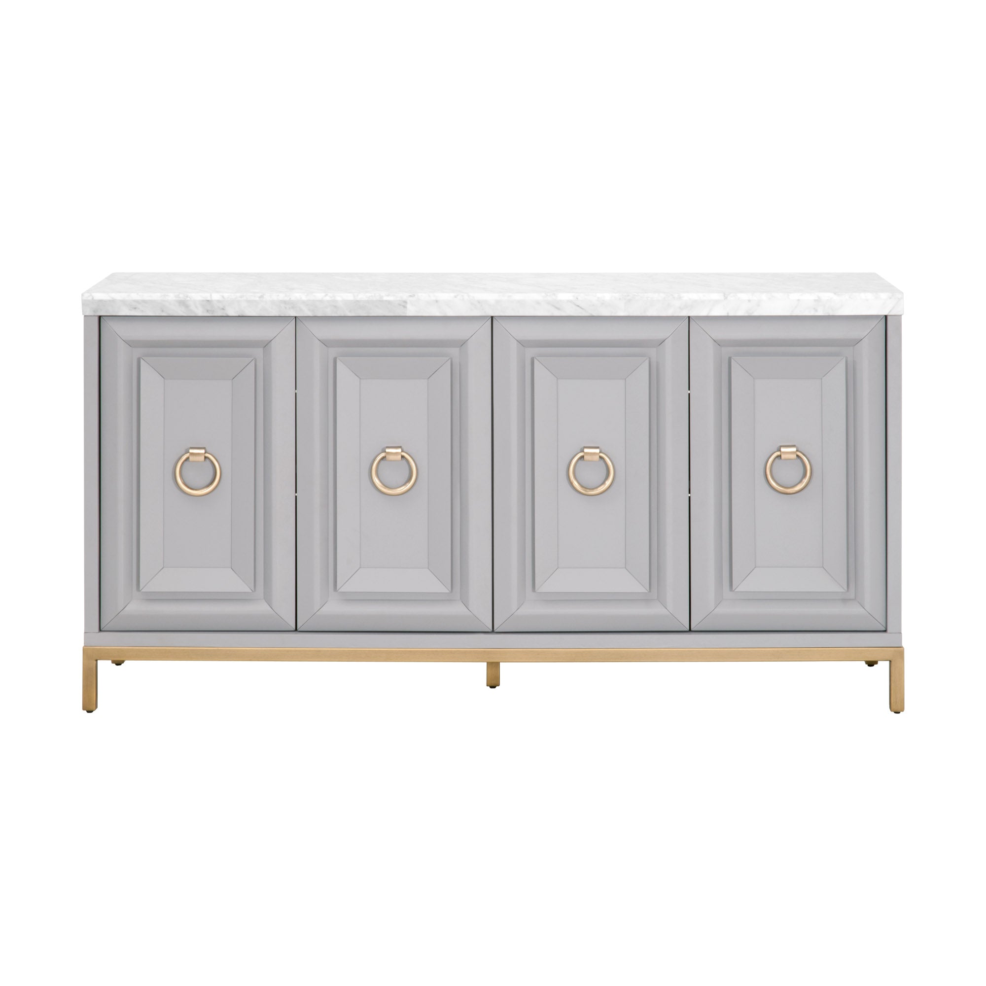 Azure Carrera Media Sideboard with marble top and gold ring pulls in gray finish by Essentials for Living