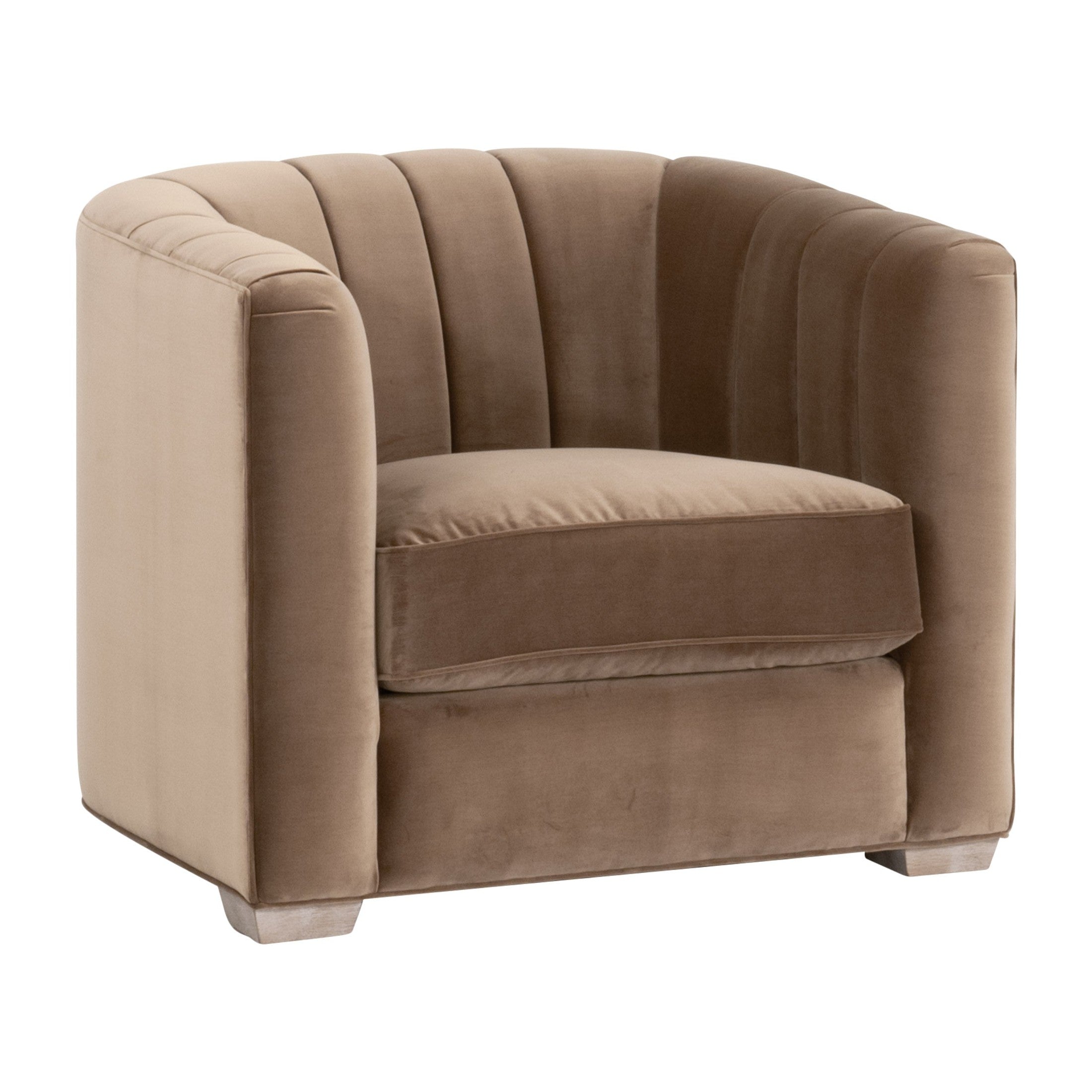 Bronx Channel Back Sofa Chair in caramel velvet with vertical channels and oak feet by Essentials for Living