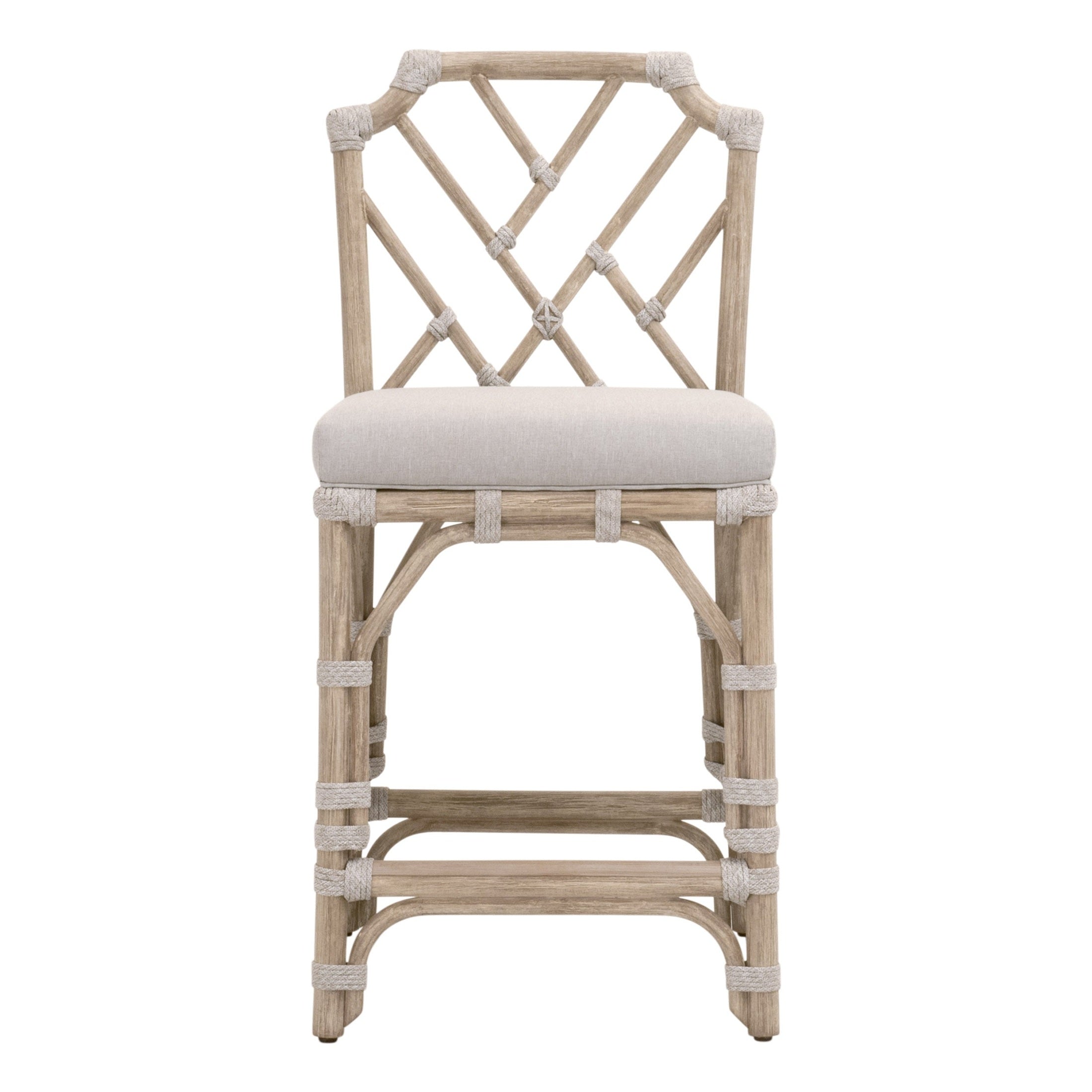 Bayview Counter Stool with natural gray mahogany frame and pumice upholstered seat by Essentials for Living