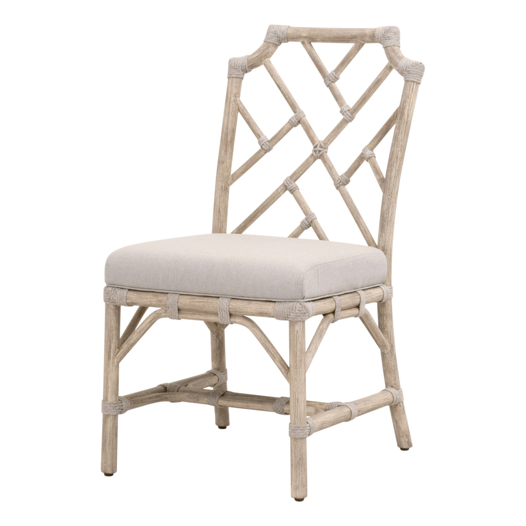 Bayview Dining Chair with taupe seat cushion and natural mahogany frame by Essentials for Living