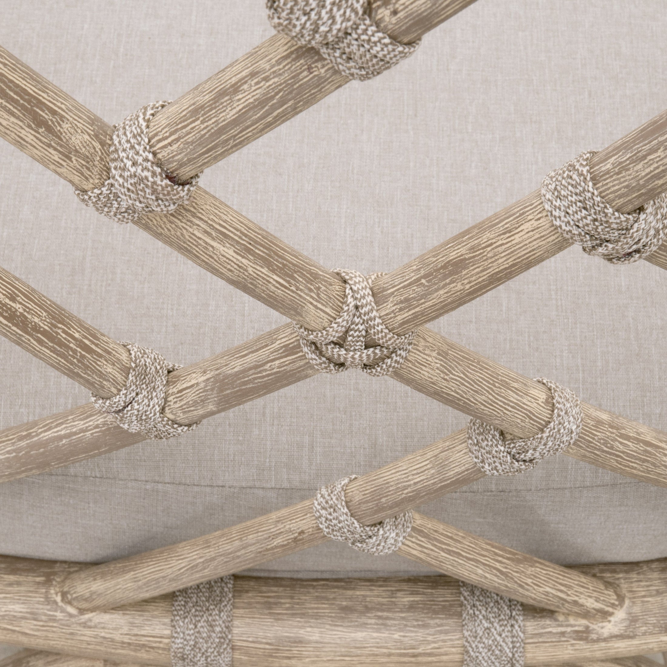 Close-up of taupe and white rope hand-wrapped on Bayview Dining Chair back by Essentials for Living