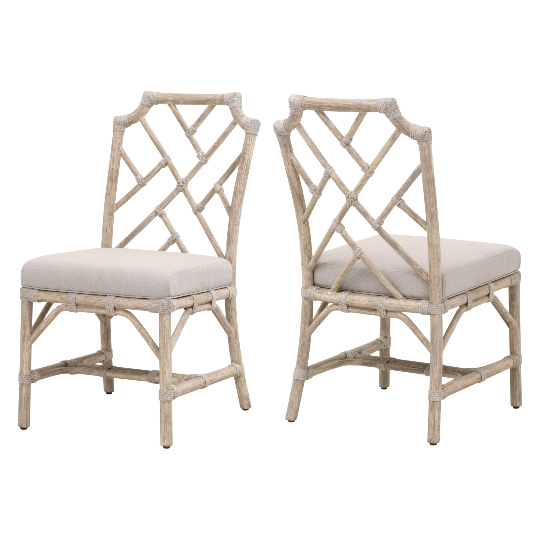 Bayview Dining Chair set of 2 with taupe rope and cushioned seat in natural mahogany by Essentials for Living