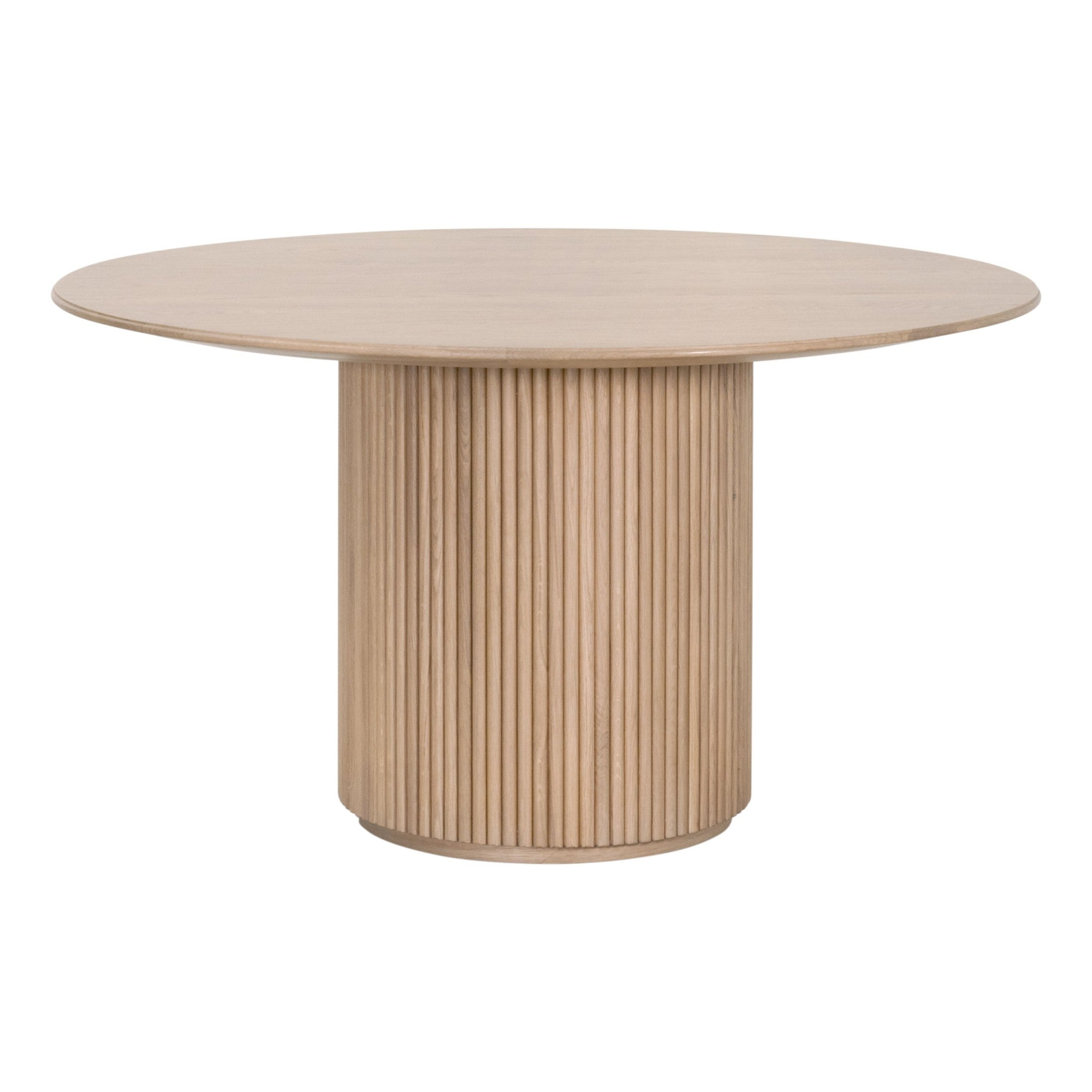 Belfast 54" Round Dining Table in natural oak with fluted pedestal base by Essentials for Living