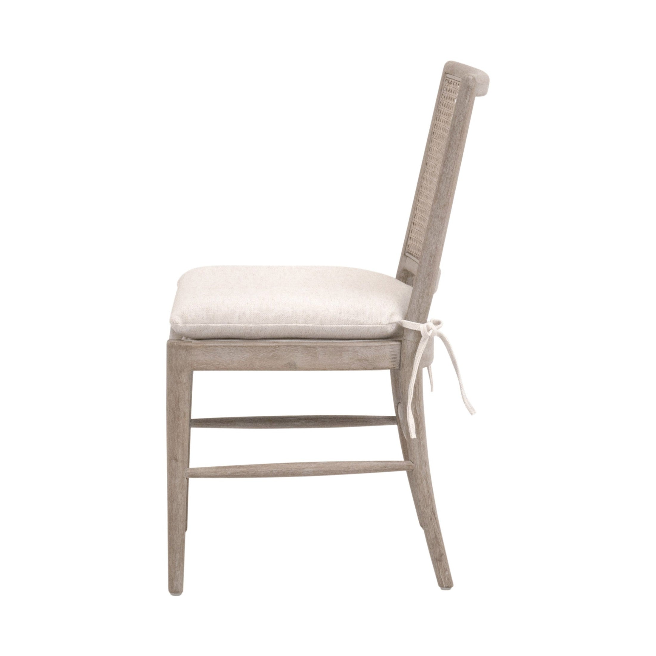 Blume Dining Chair set of 2 with cream linen cushion and cane back in natural gray oak by Essentials for Living