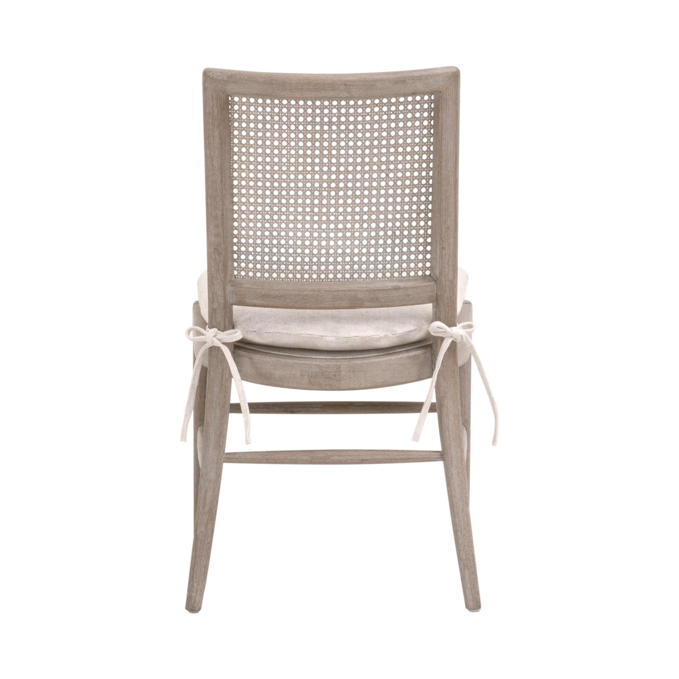 Back view of Blume Dining Chair with cane back and removable cream linen cushion by Essentials for Living